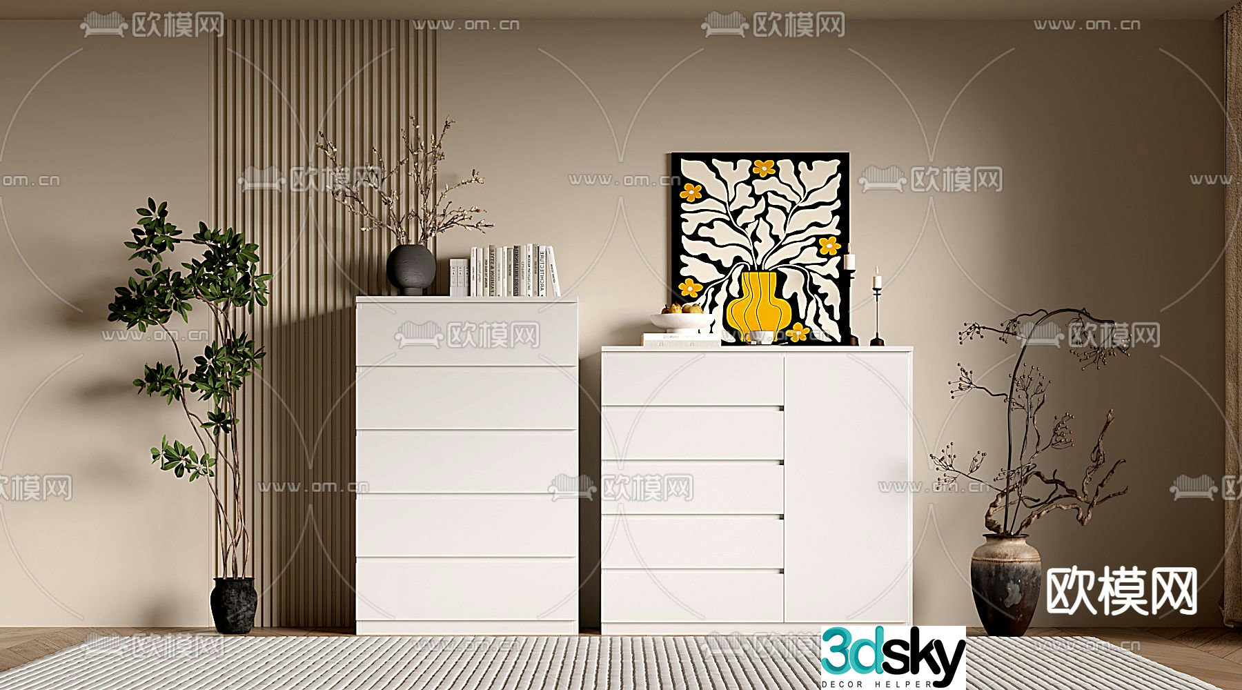 Cream style chest of drawers side cabinet 3d model