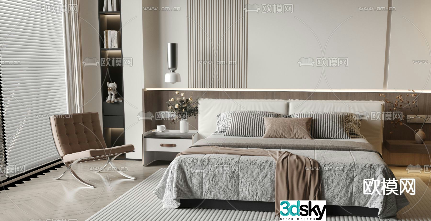 Modern double bed 3d model