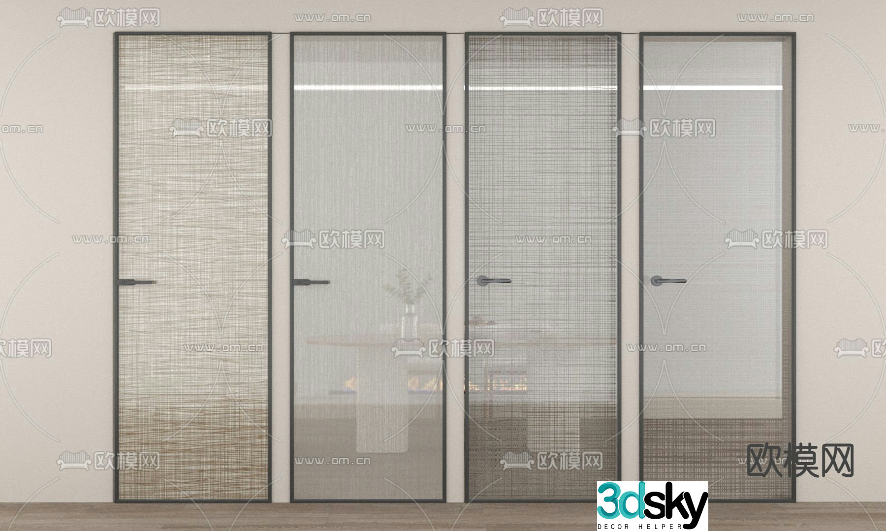 Wired glass door single door bathroom door 3d model