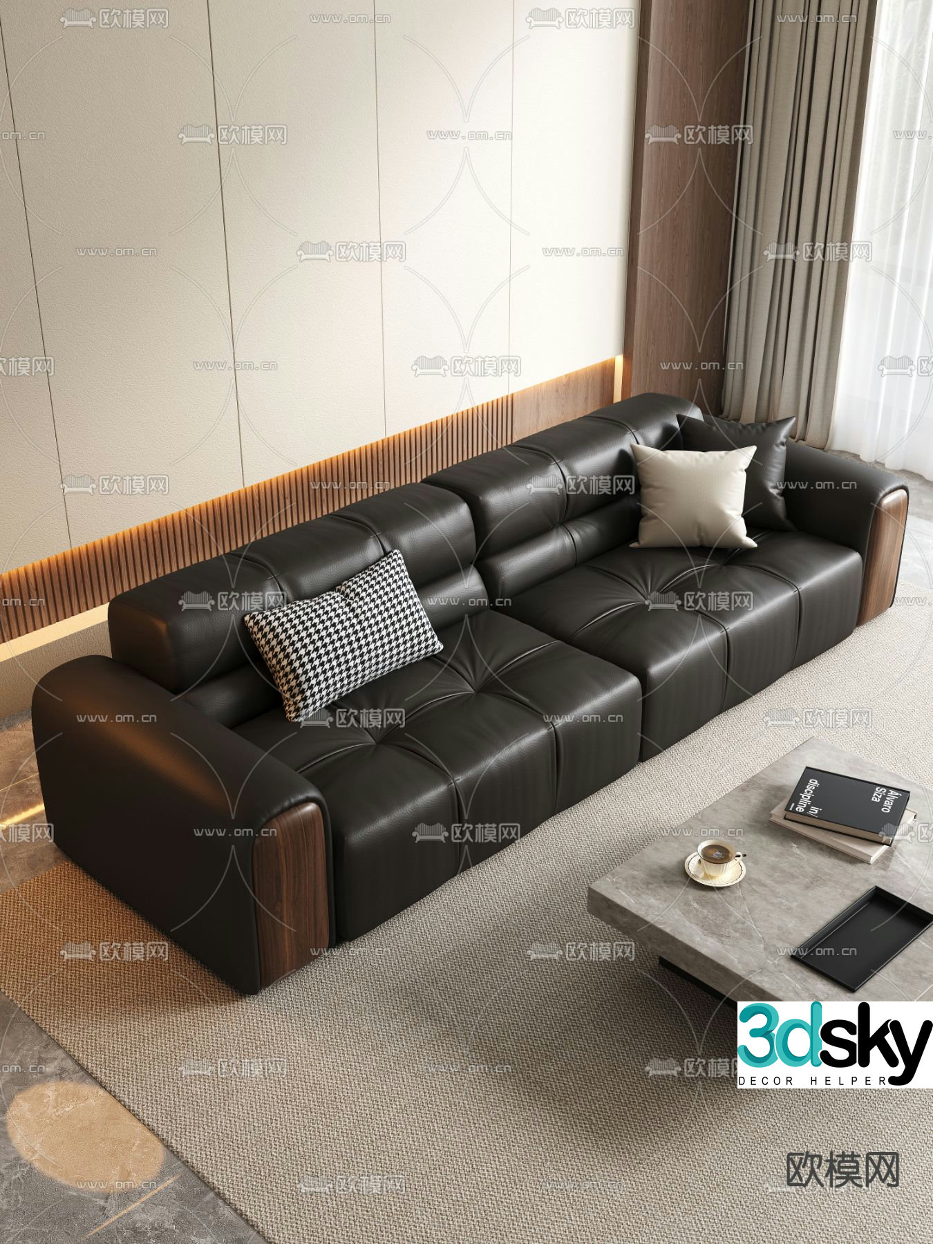 Double sofa leather sofa 3d model