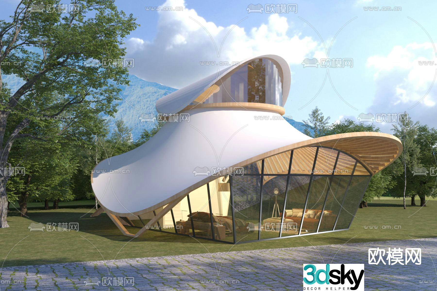 Resort hotel exterior 3d model