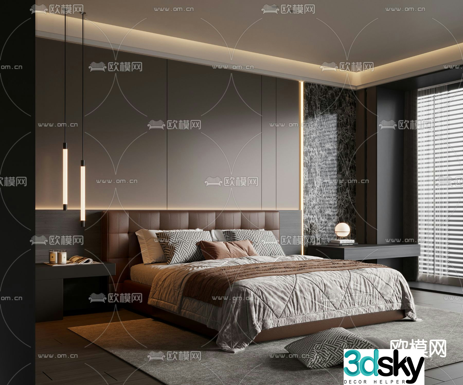 Italian double bed 3d model