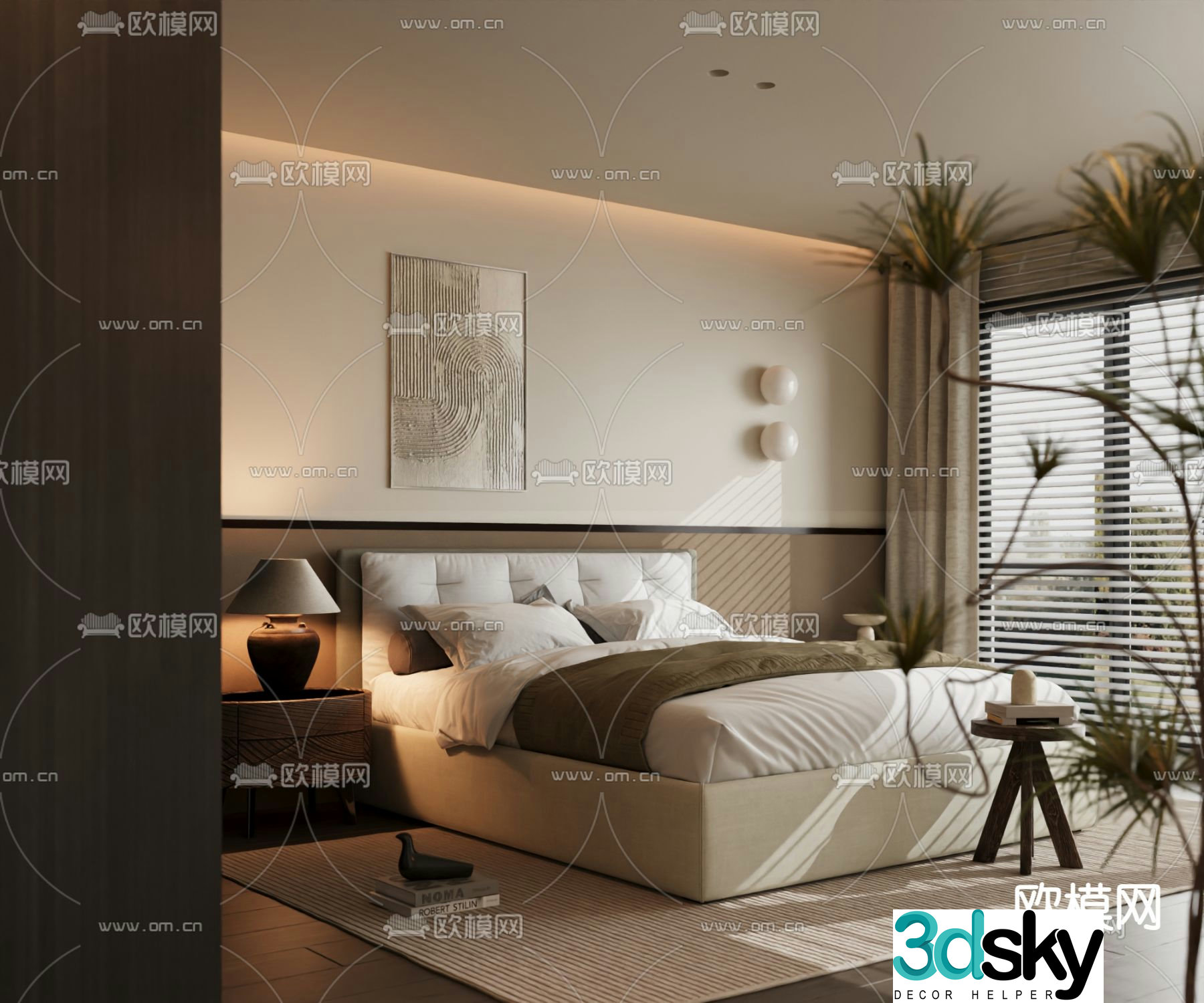 Italian double bed 3d model