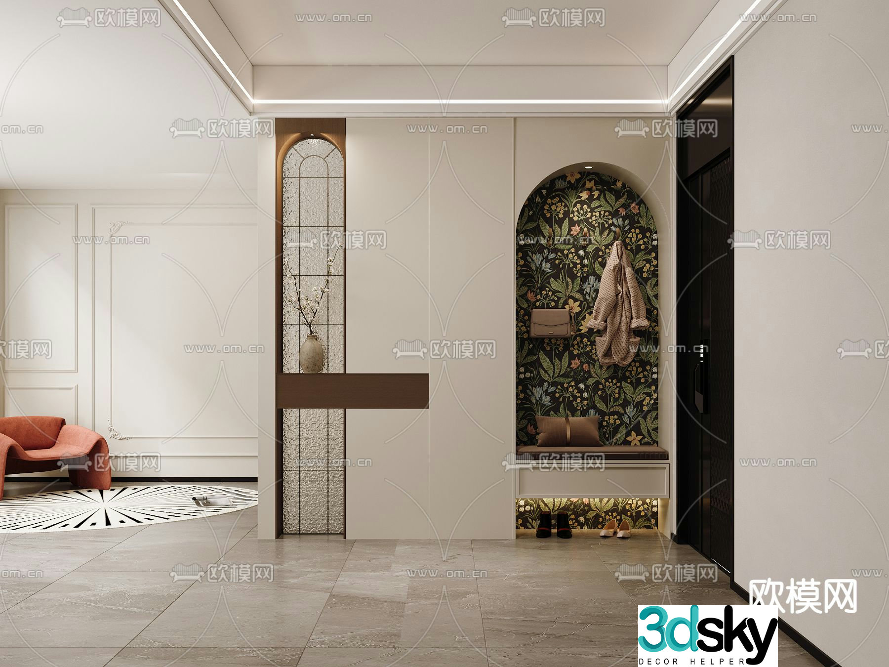 American style entrance partition shoe cabinet 3d model