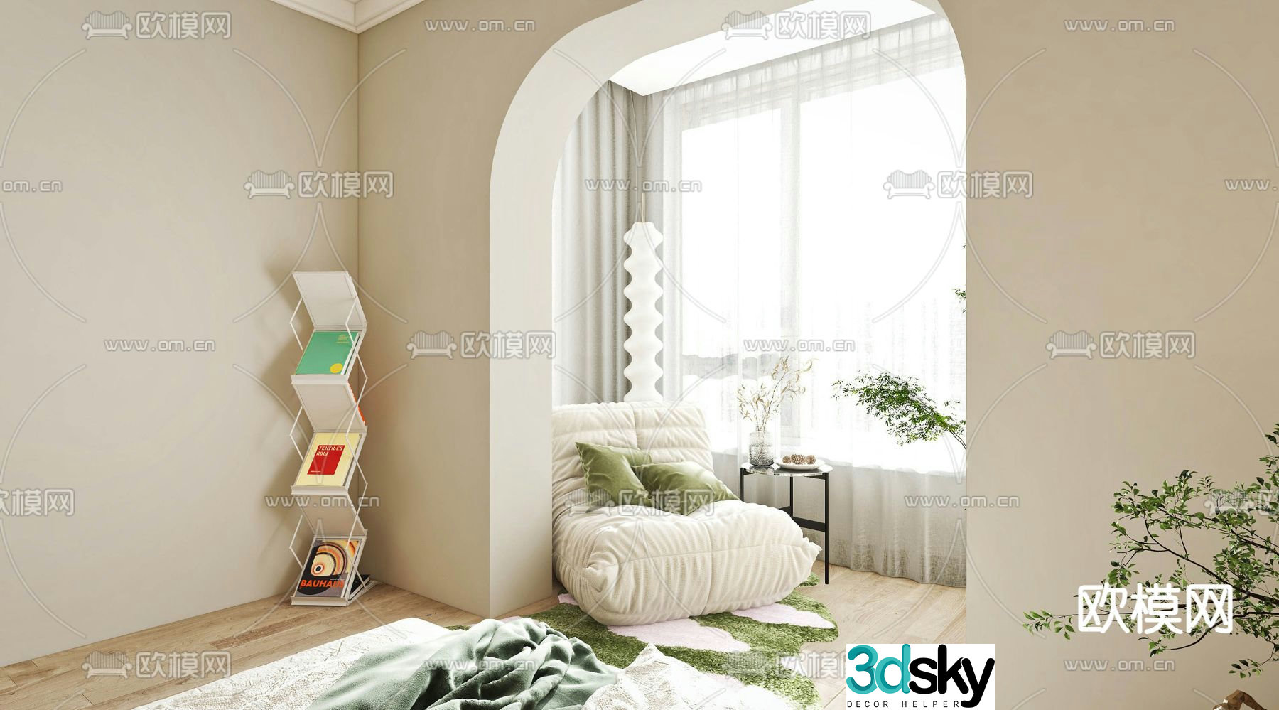 Cream style sofa lazy sofa 3d model