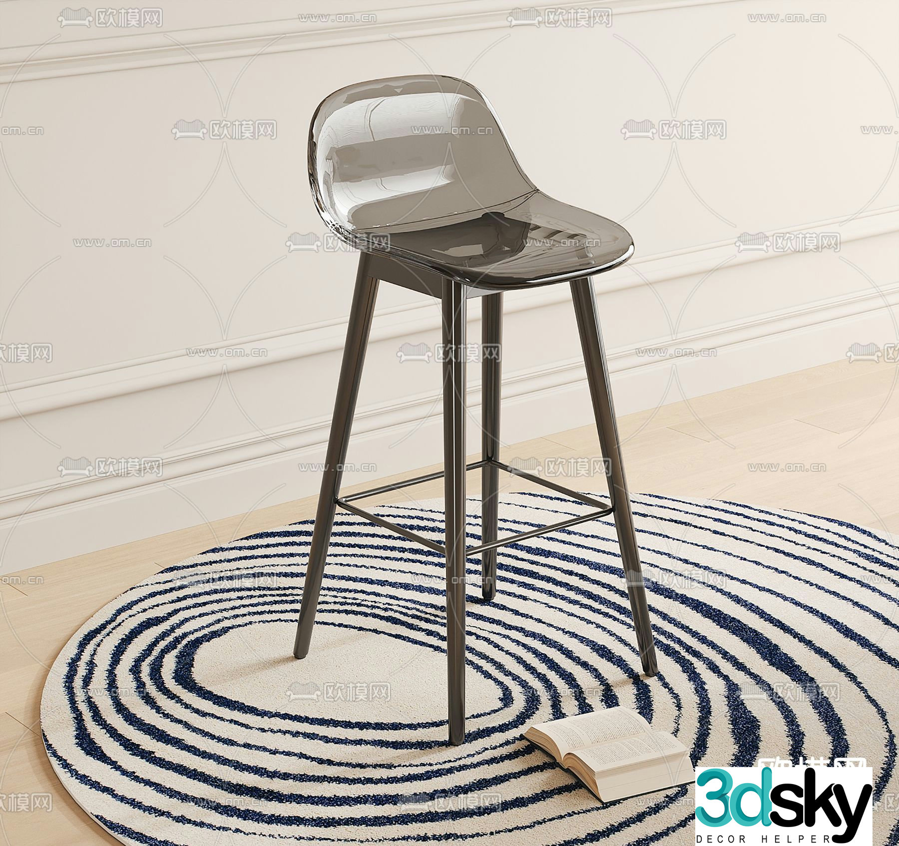 Modern bar stool acrylic bar stool 3d model