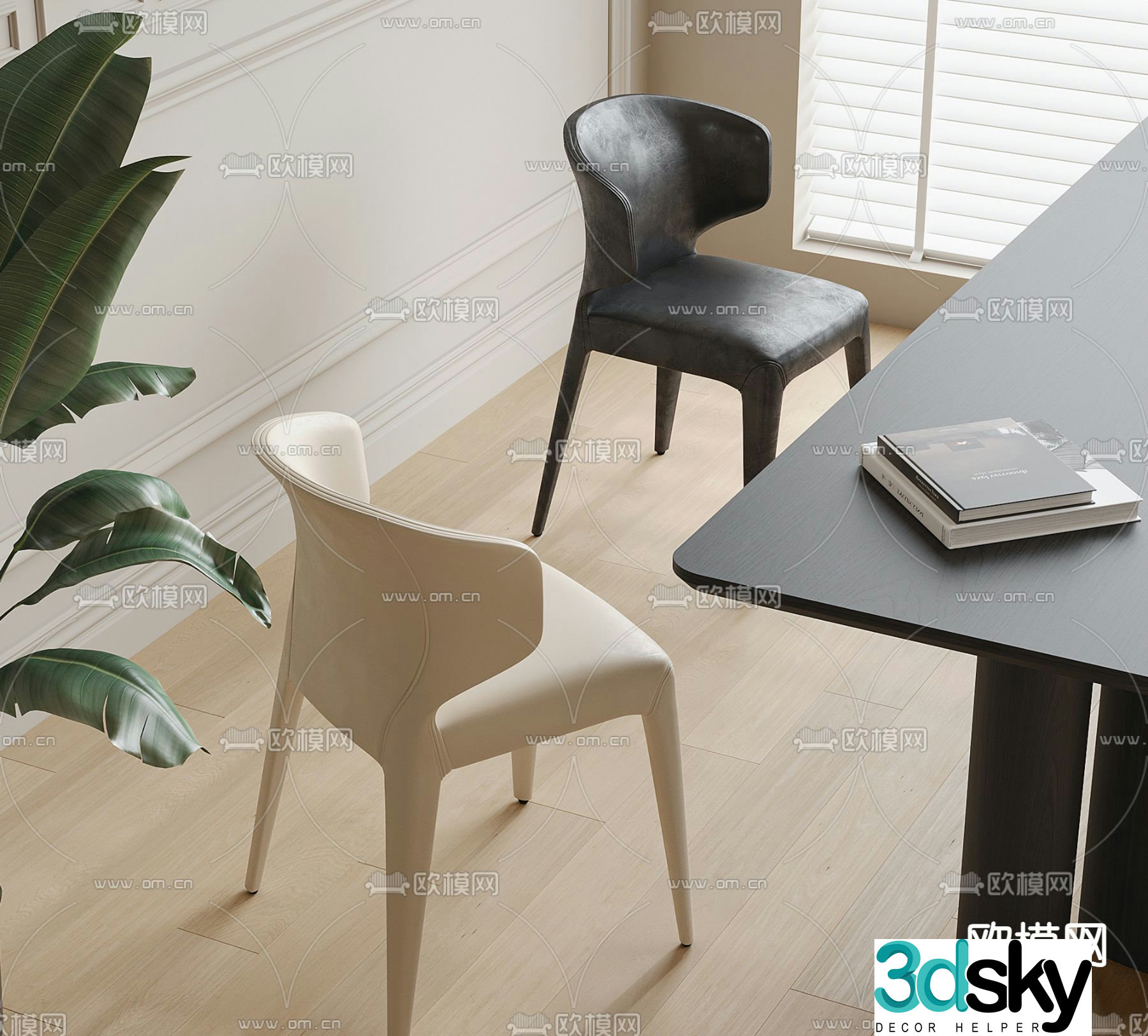 Modern leather chair dining chair single chair 3d model