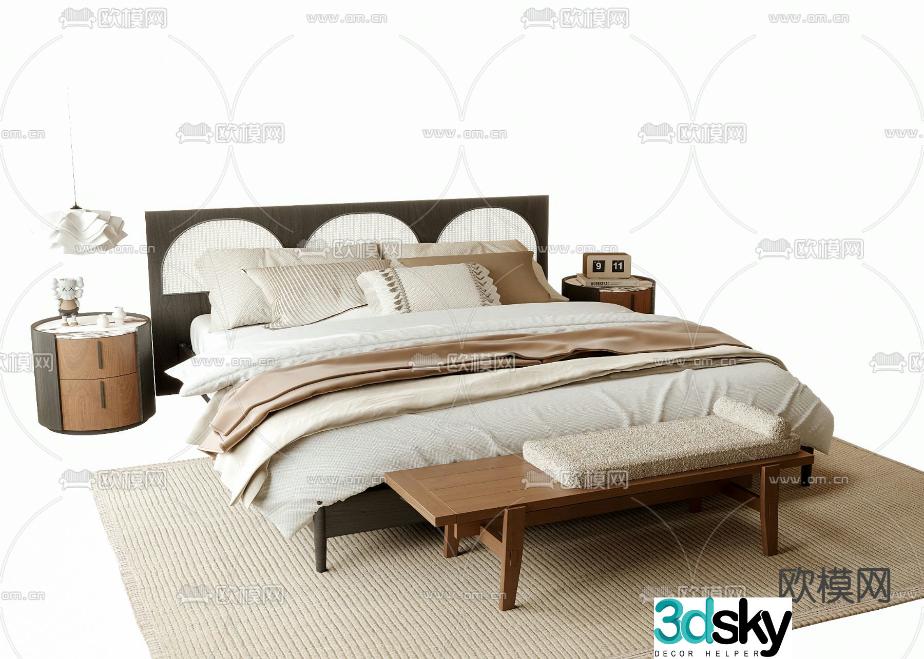 French double bed 3d model