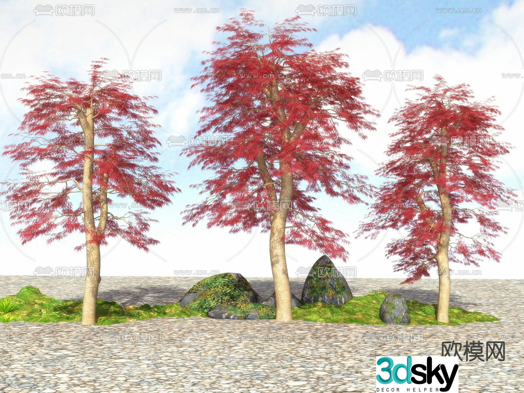 Landscape tree Street tree Big tree Red maple leaf tree 3d model