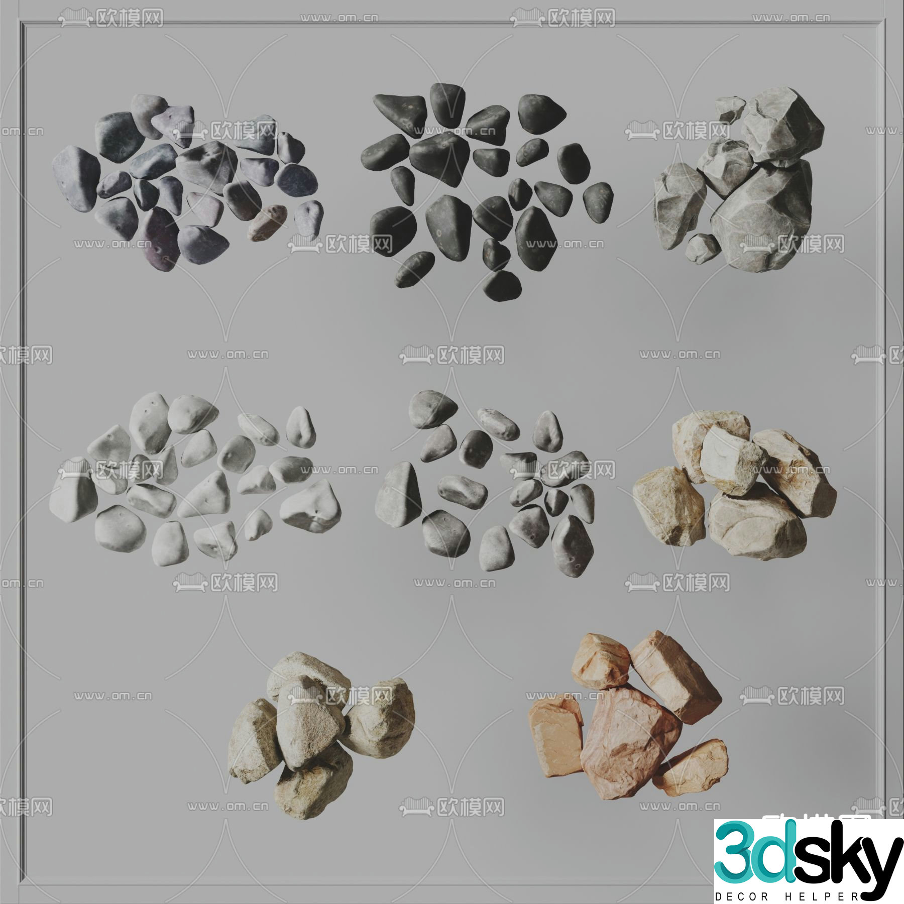 Folia stones pebbles rock 3d model