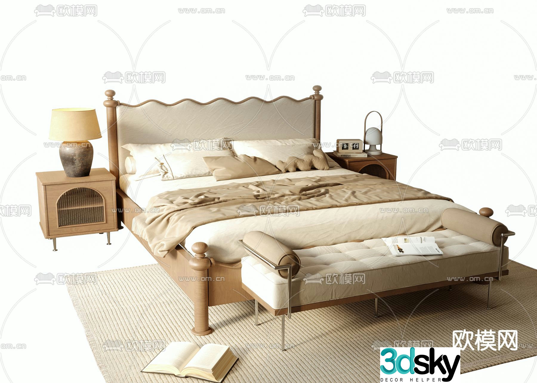 Medieval style double bed 3d model