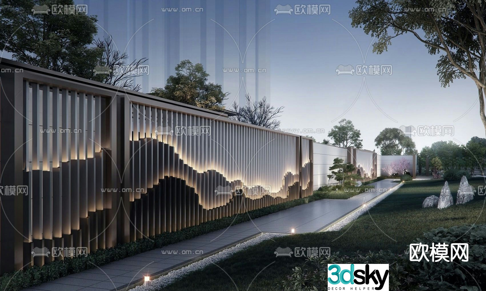 New Chinese style landscape wall landscape landscape wall courtyard landscape wall 3D model