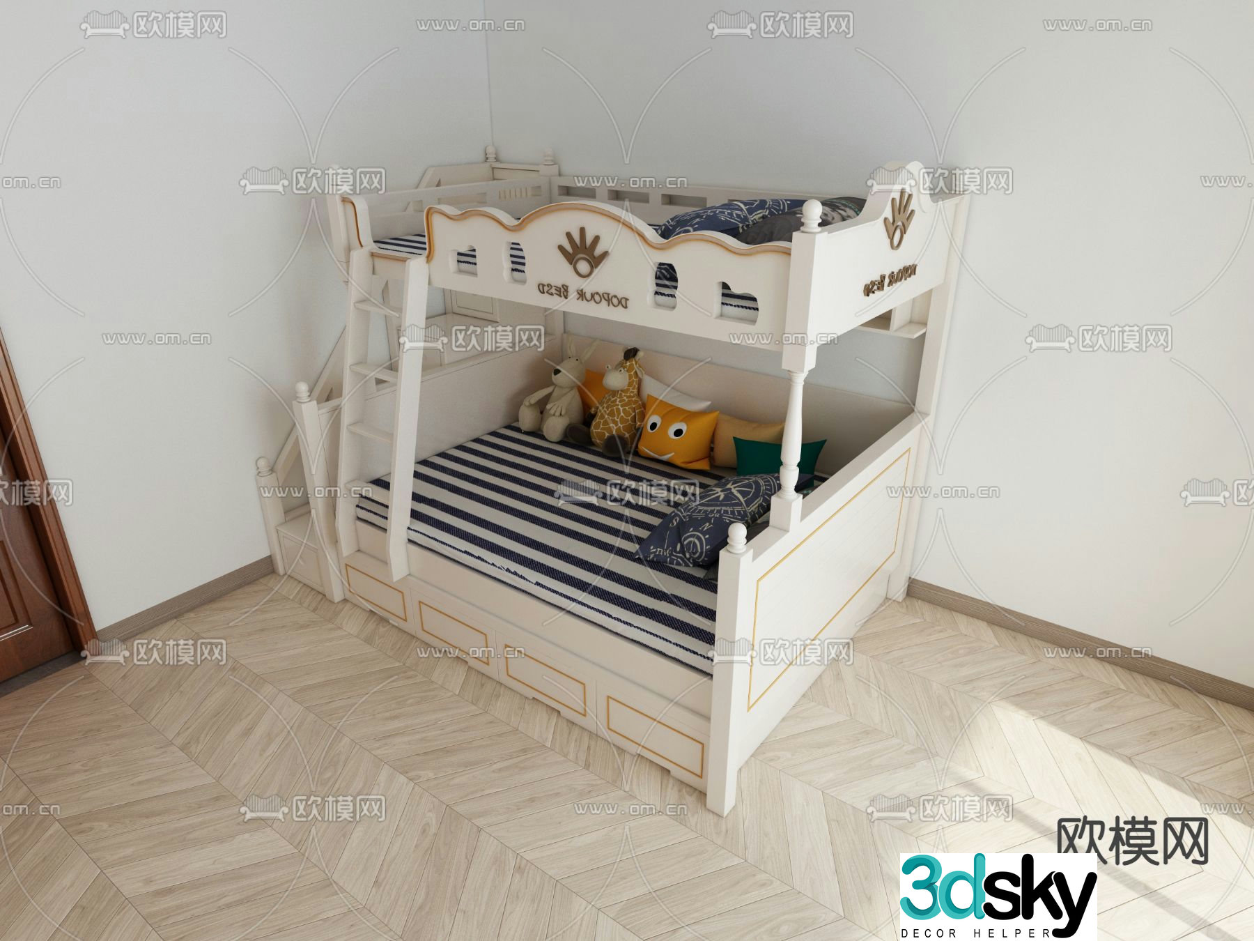 Modern children’s bed bunk bed bunk bed 3d model
