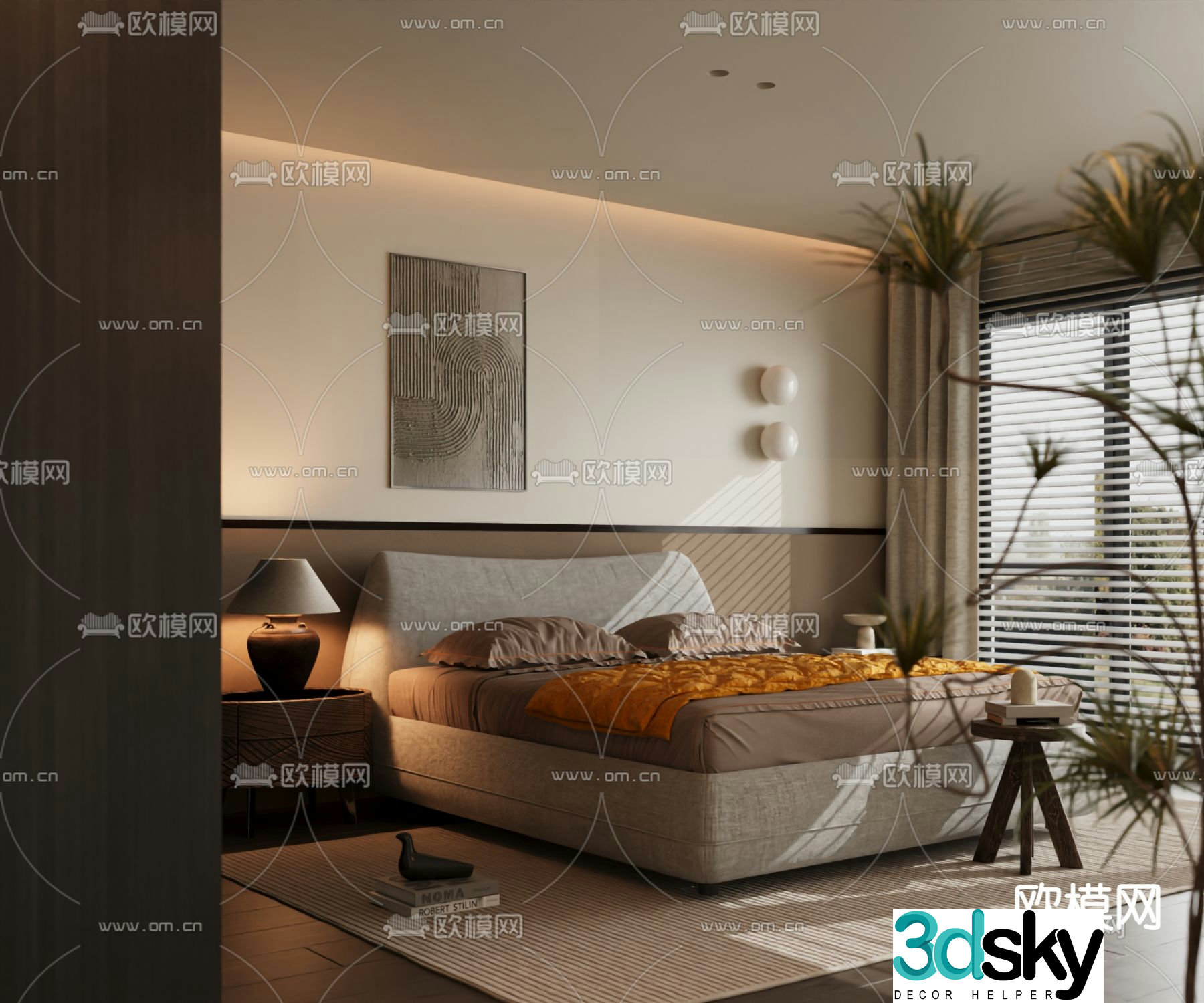 Artistic double bed 3d model