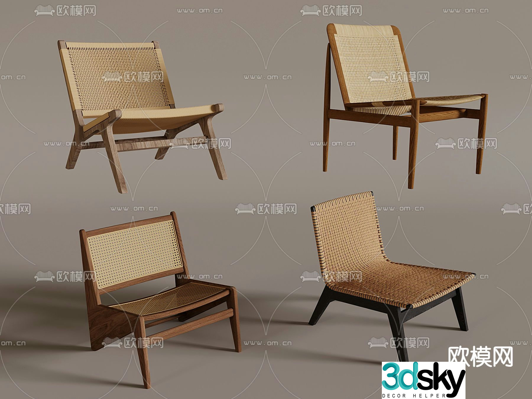 Wabi-sabi style rattan chair leisure chair 3d model