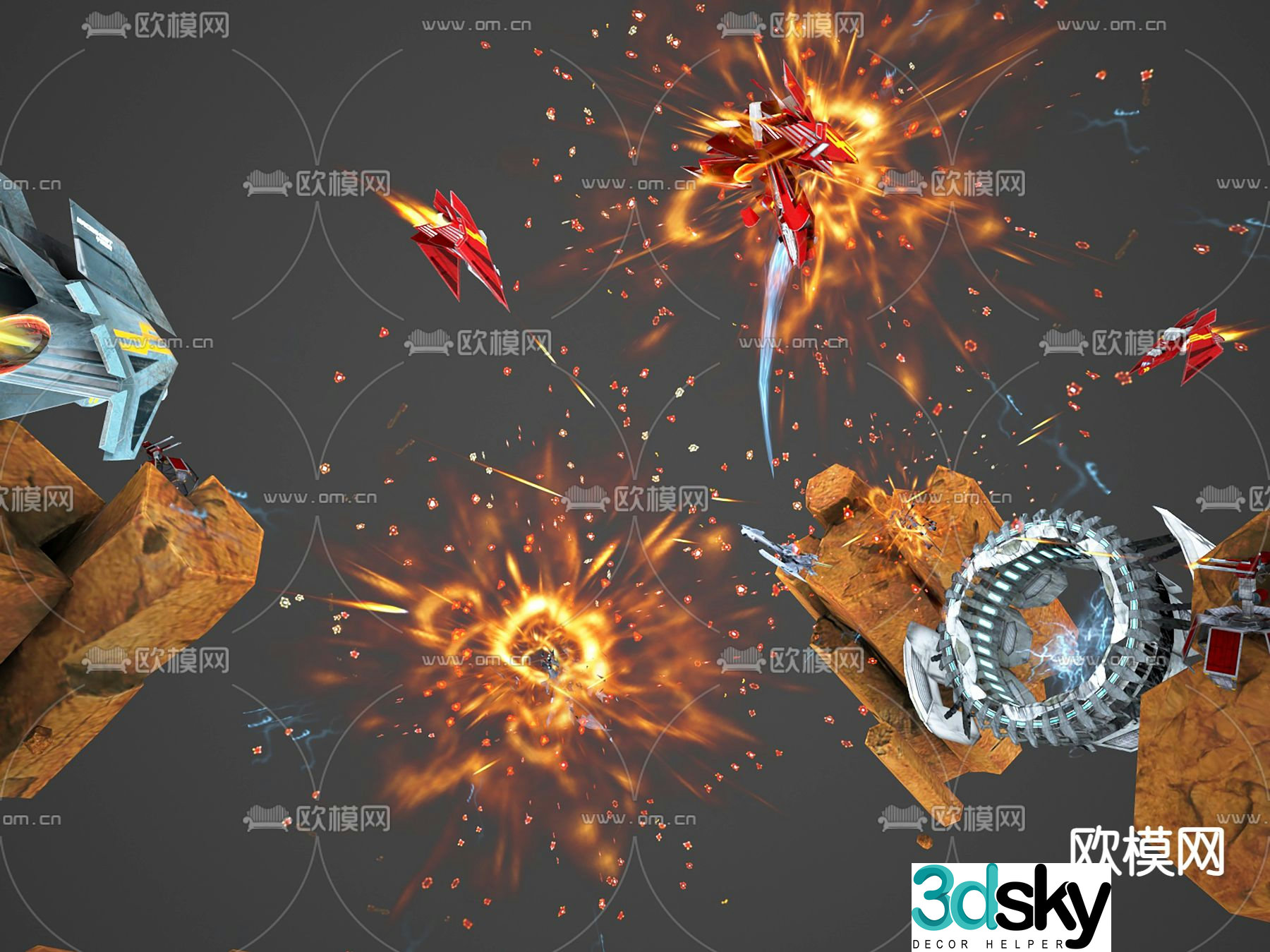 Exploding spaceship spaceship 3d model