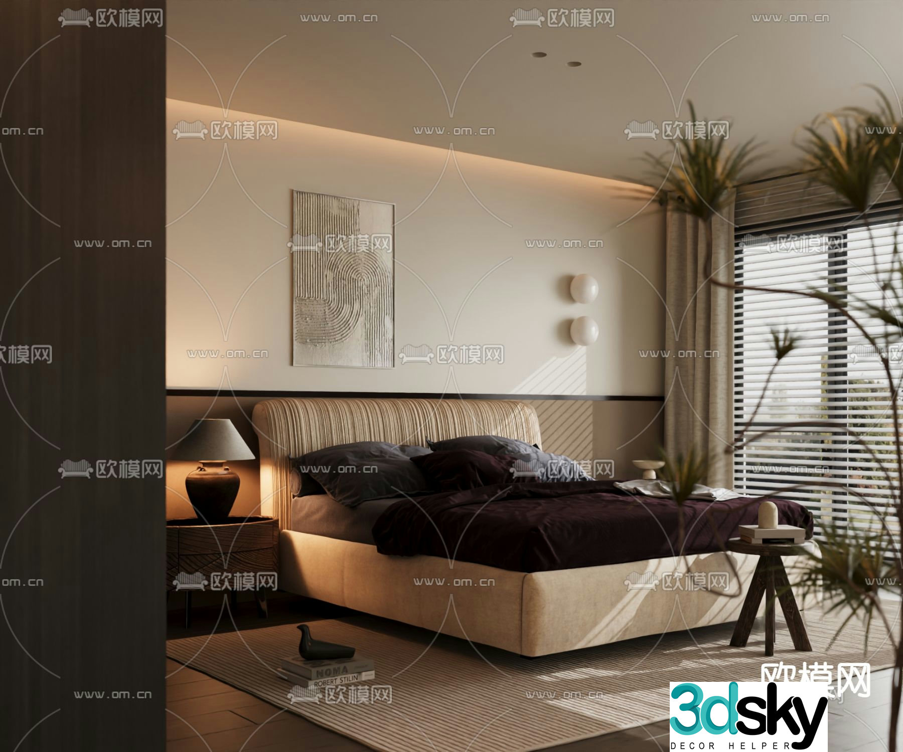 Italian double bed 3d model