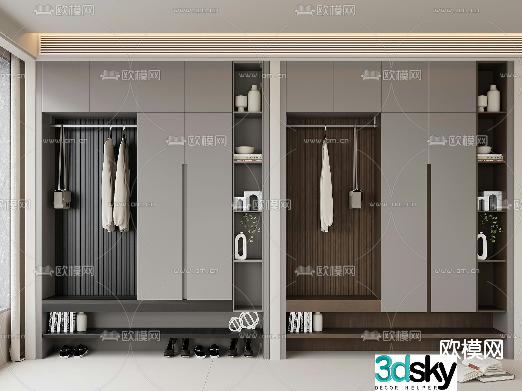 Advanced gray shoe cabinet shoe hat cabinet 3d model