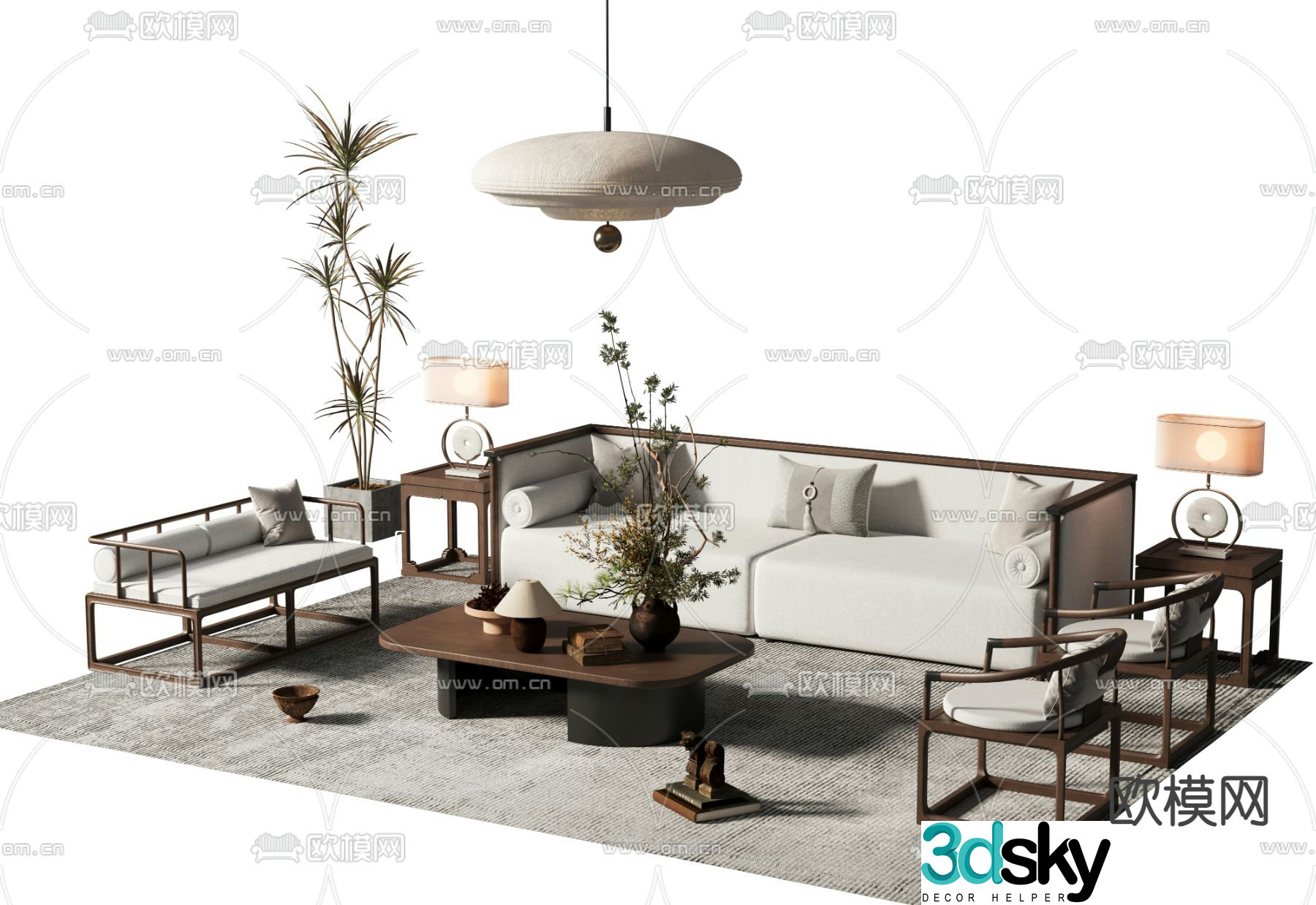 New Chinese style sofa modular sofa 3d model