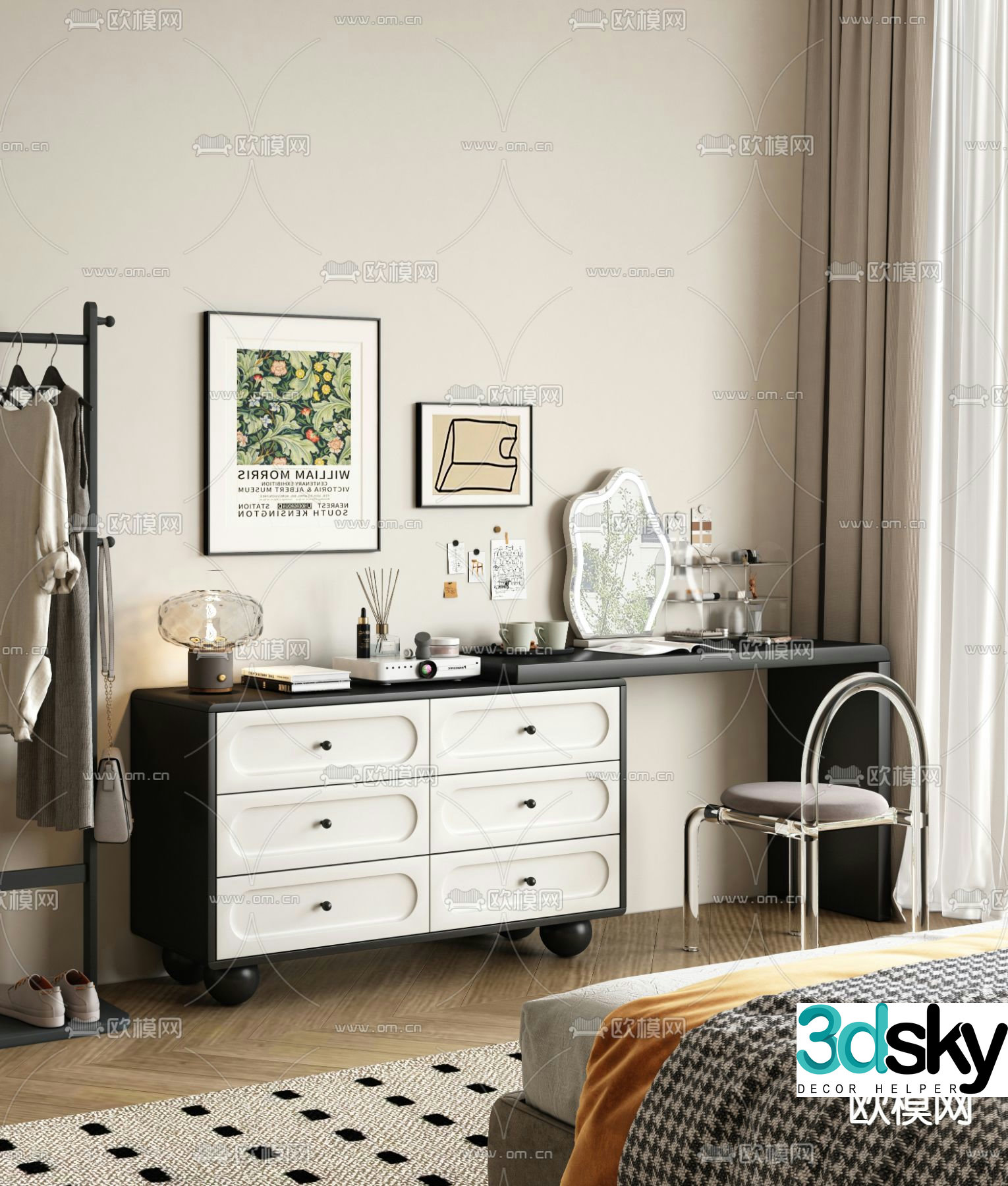 Cream style dresser 3d model