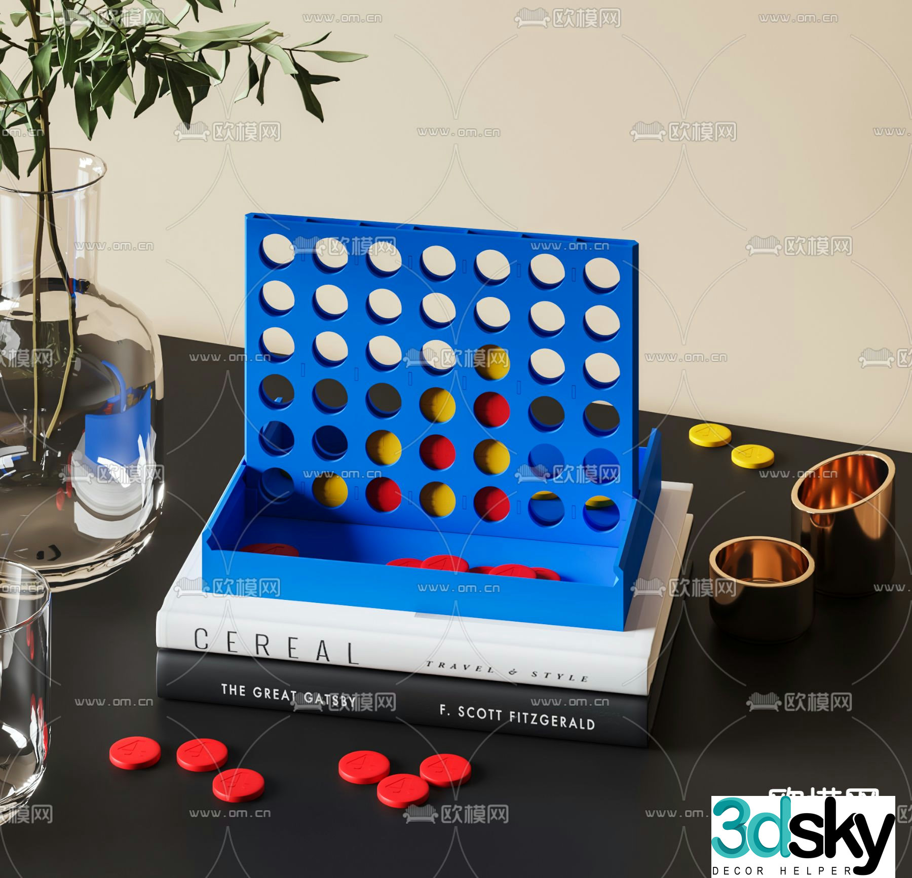 Modern four-piece chess and card toys board game furnishings 3D model