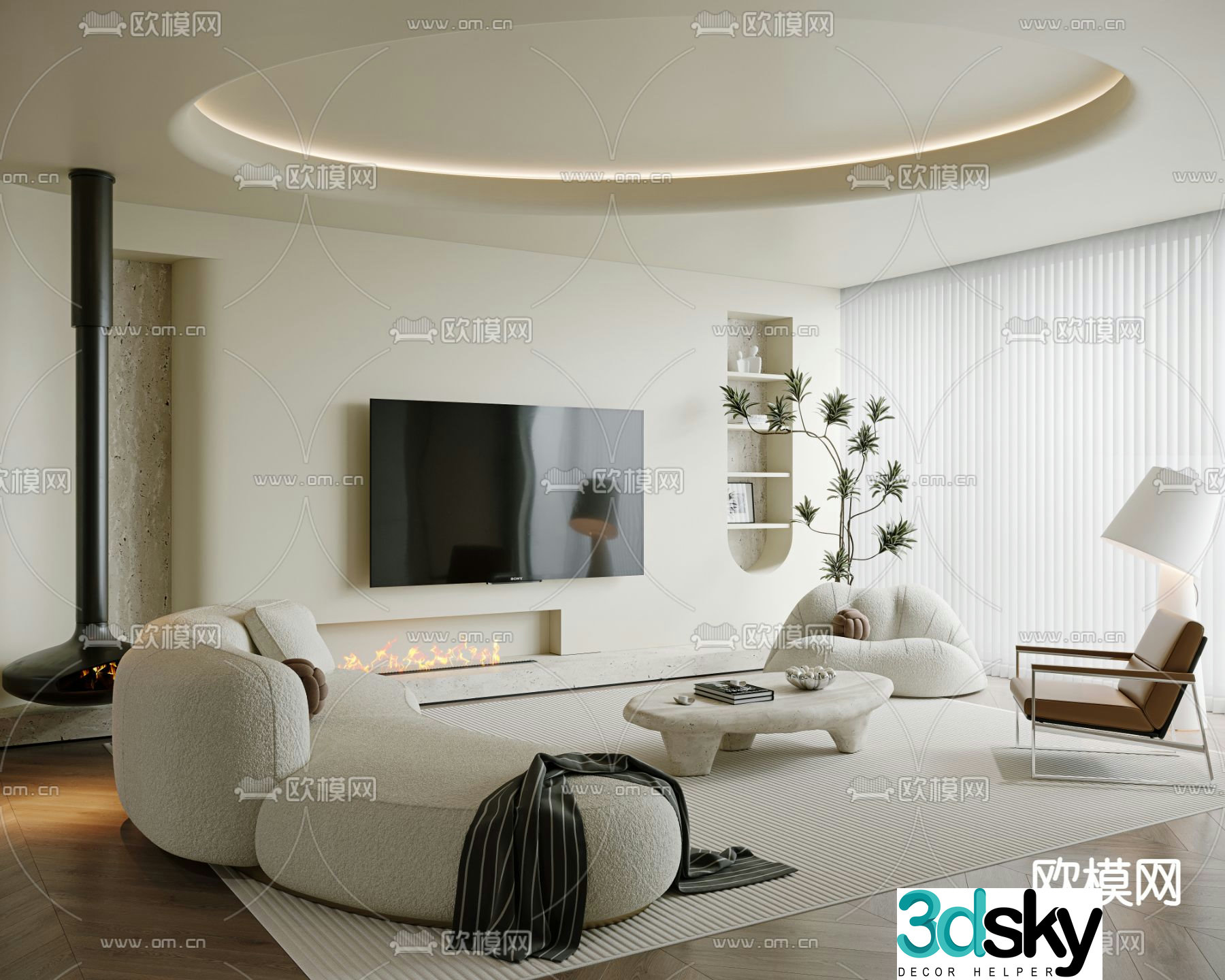 Creamy living room 3d model