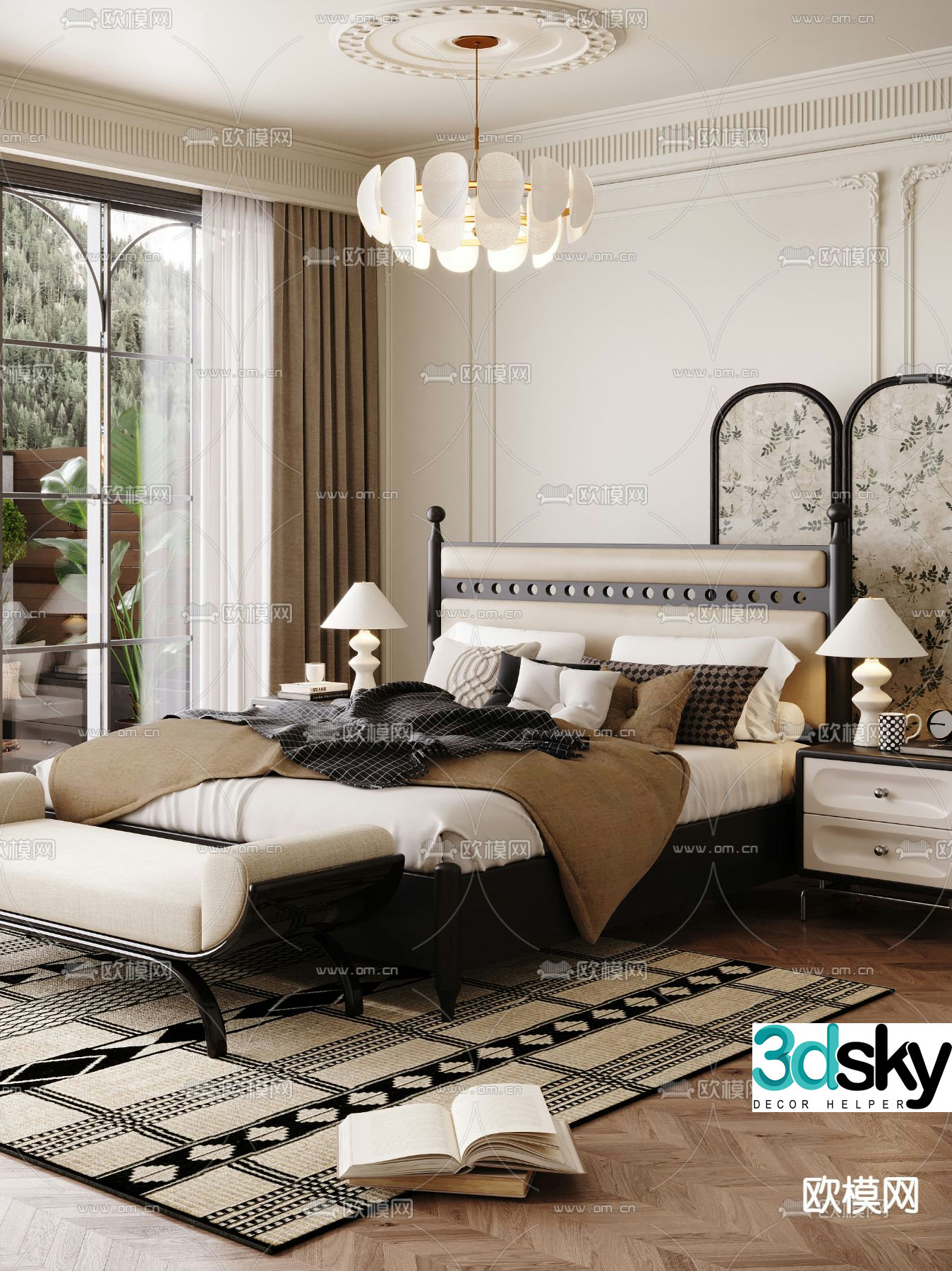 French double bed 3d model