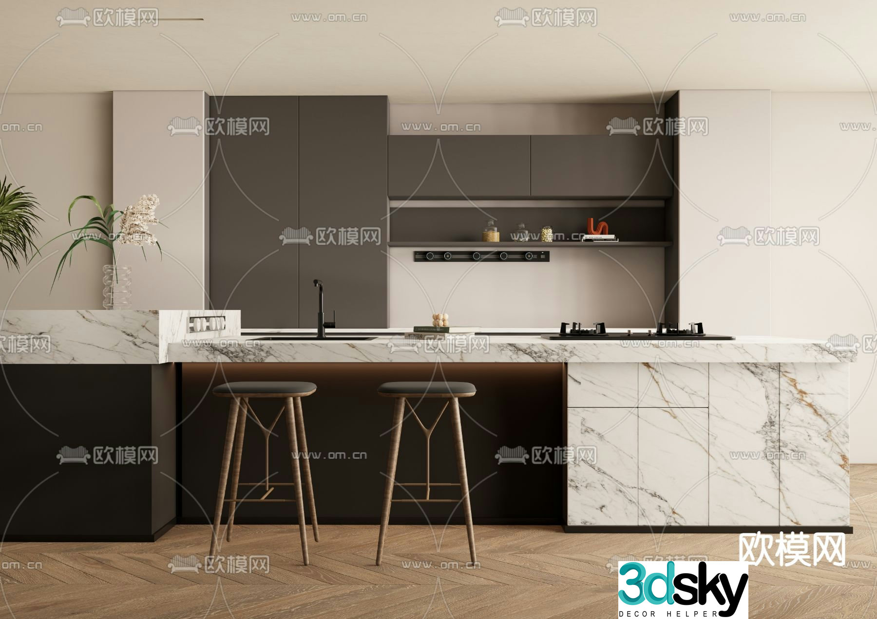 Modern island console 3d model