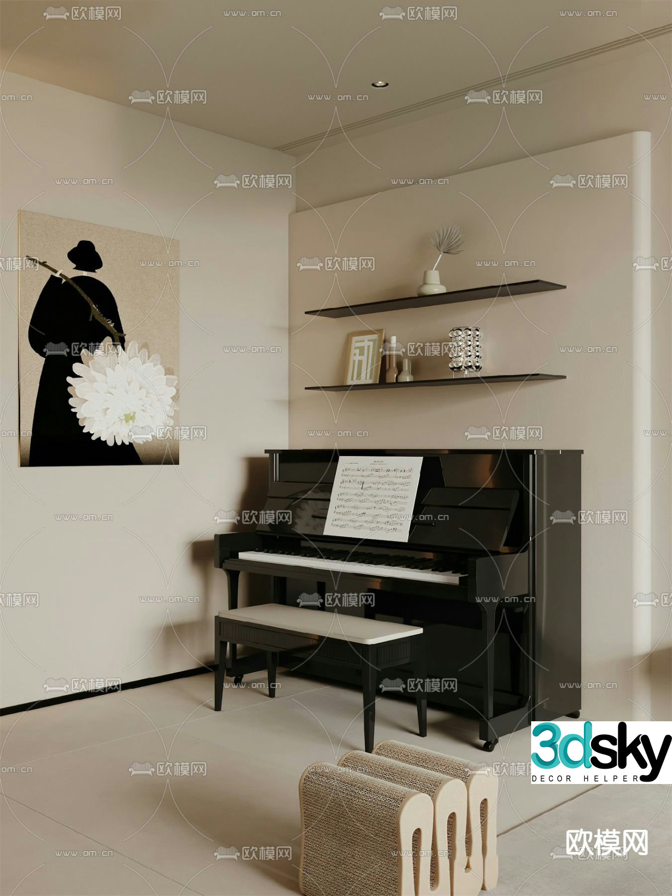 upright piano 3d model