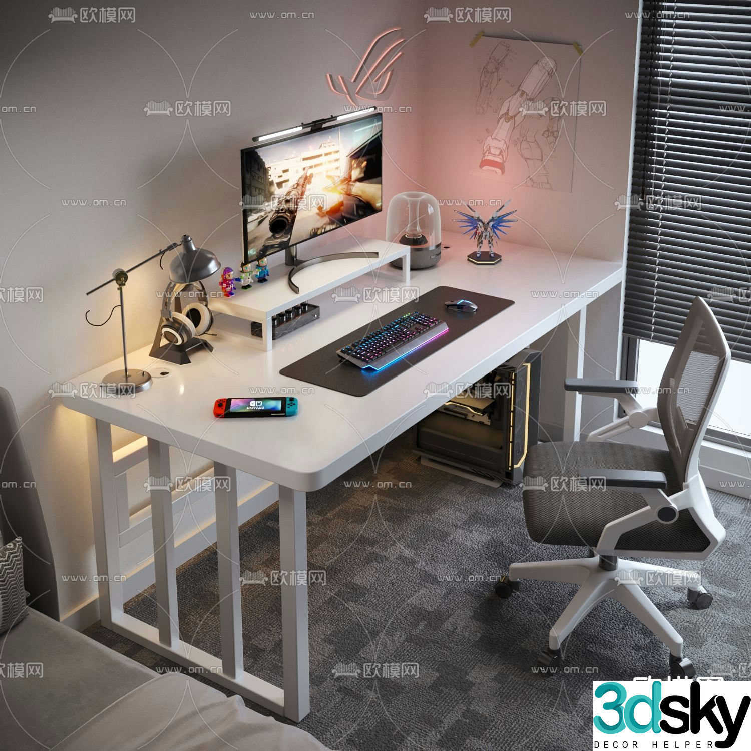 Modern computer desk gaming desk desk study desk 3d model