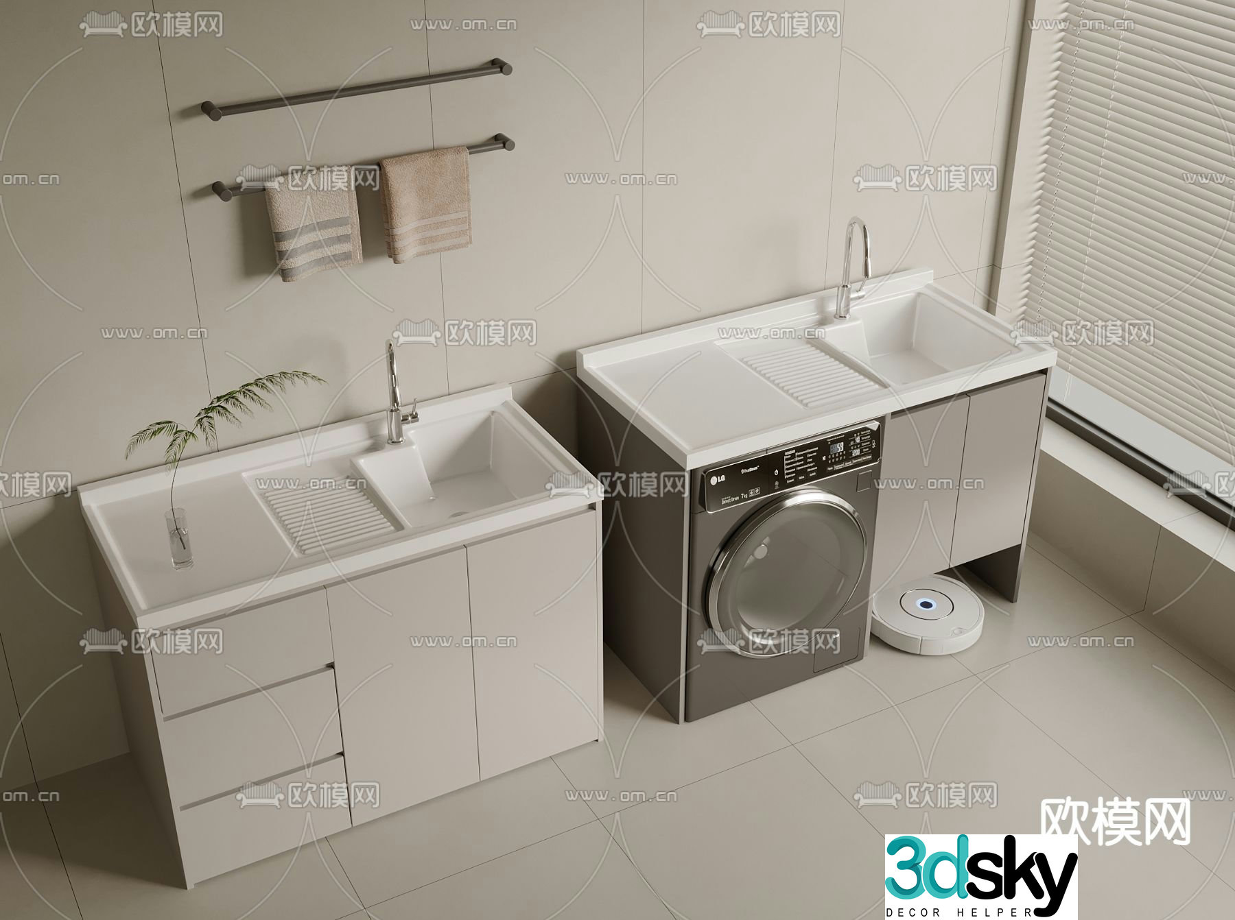 Modern balcony cabinet washing machine cabinet 3d model