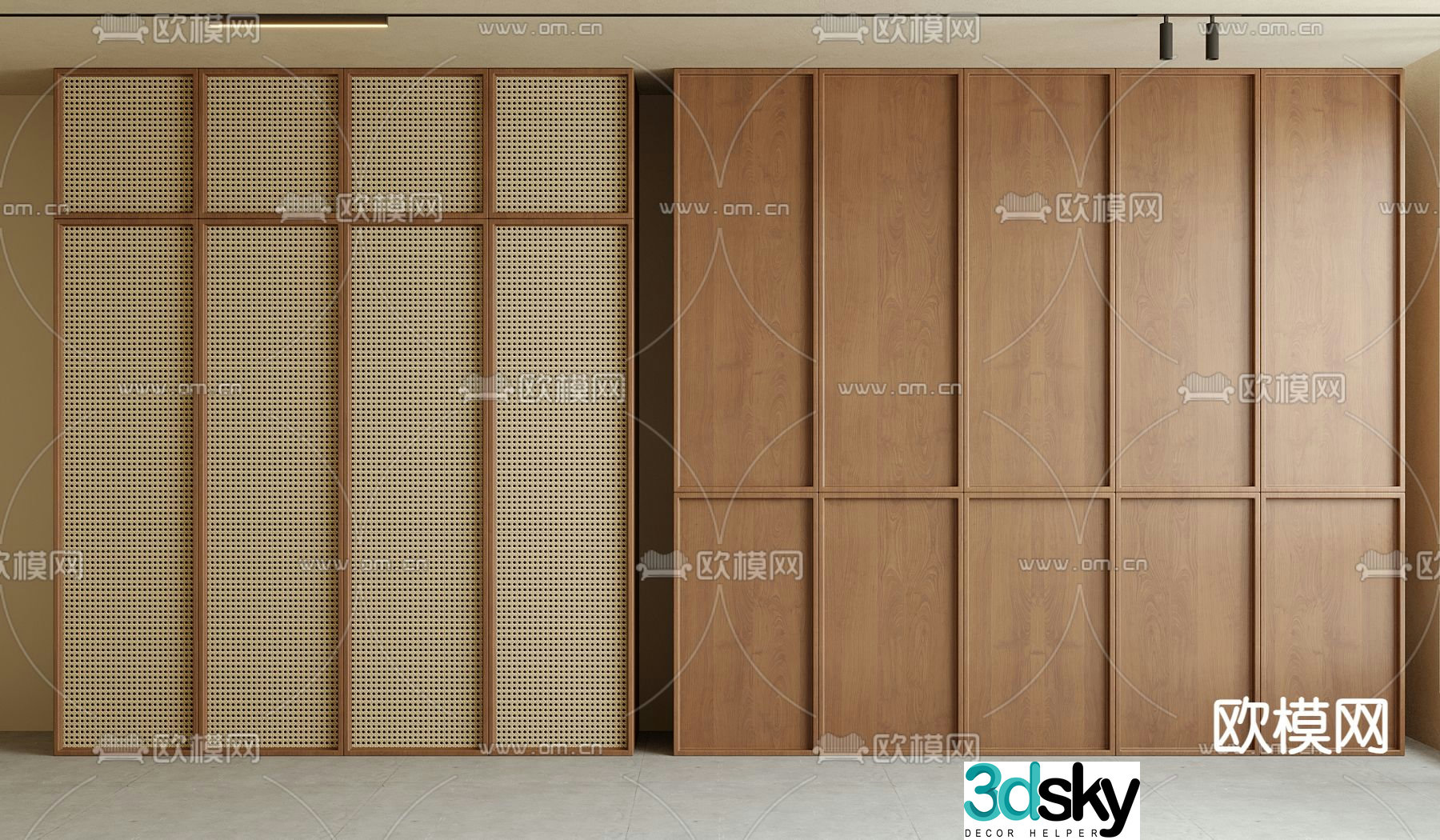 Middle-aged wind wardrobe rattan wardrobe 3d model