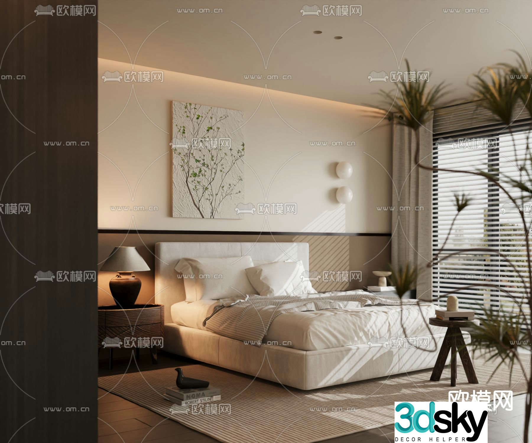 Italian room double bed 3d model