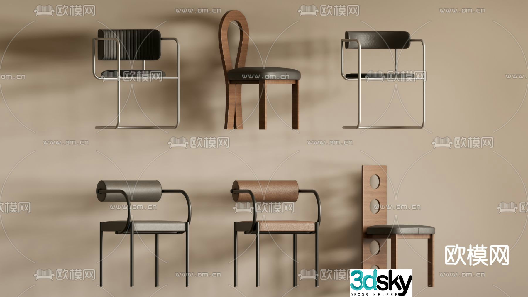 Medieval style solid wood dining chair 3D model
