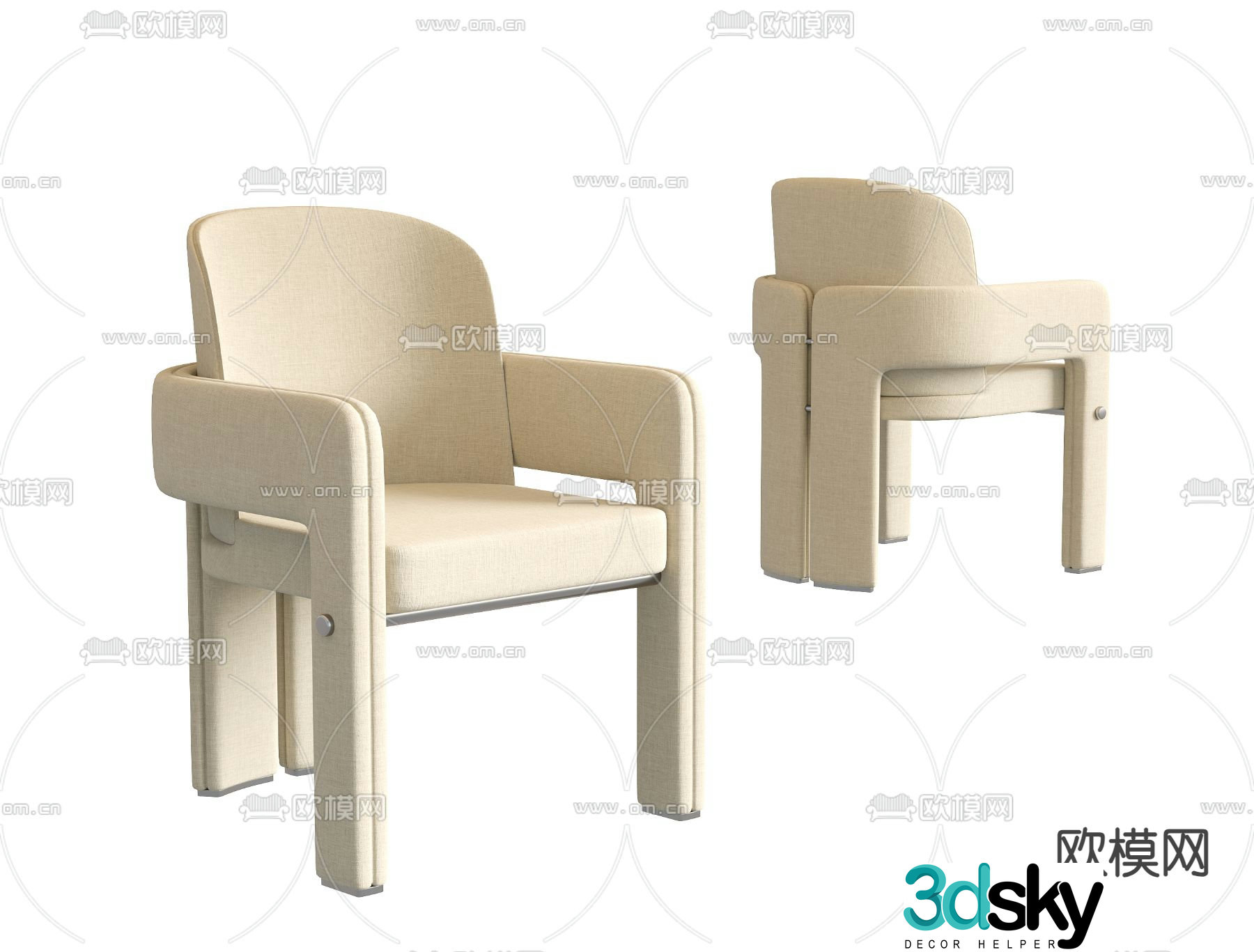 Cream style chair leisure chair 3d model