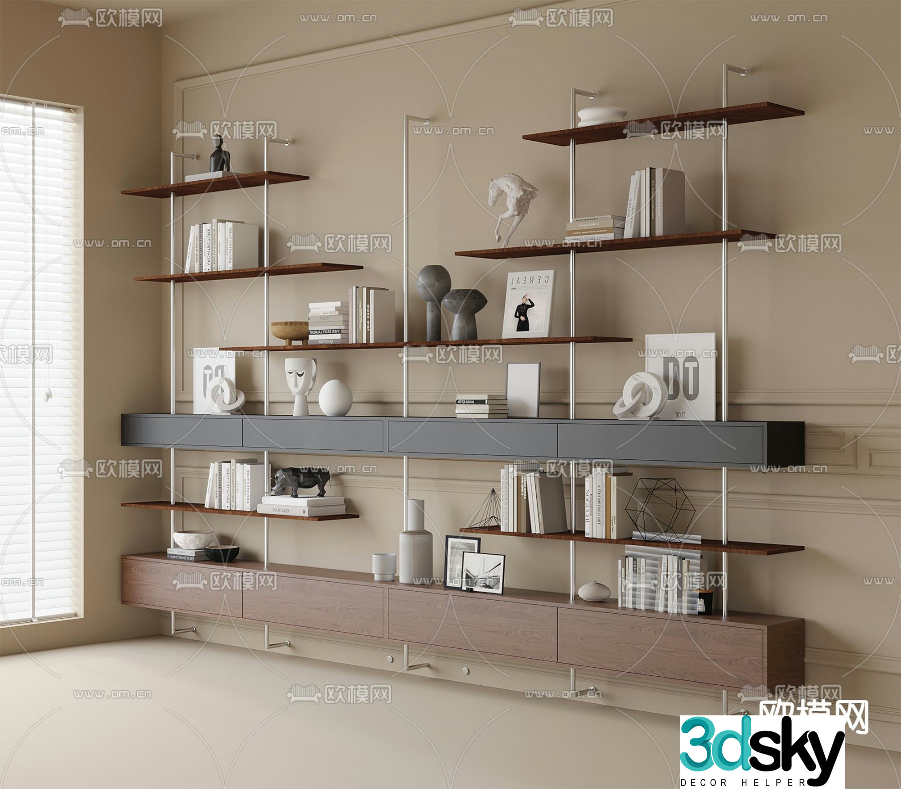 Medieval style bookshelf shelf 3d model
