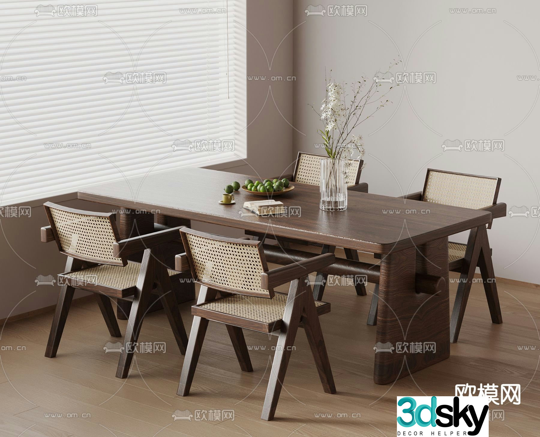 Wabi-sabi dining table and chairs log dining table 3d model