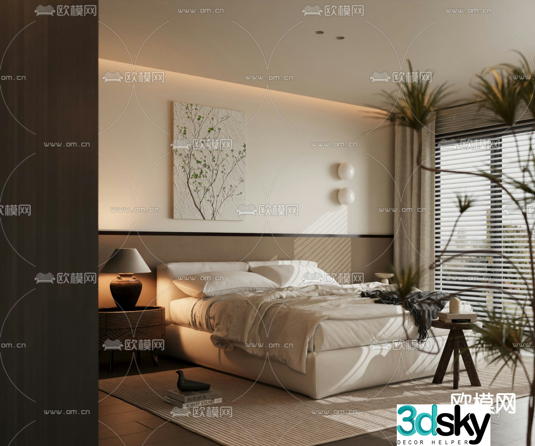 Italian room double bed 3d model