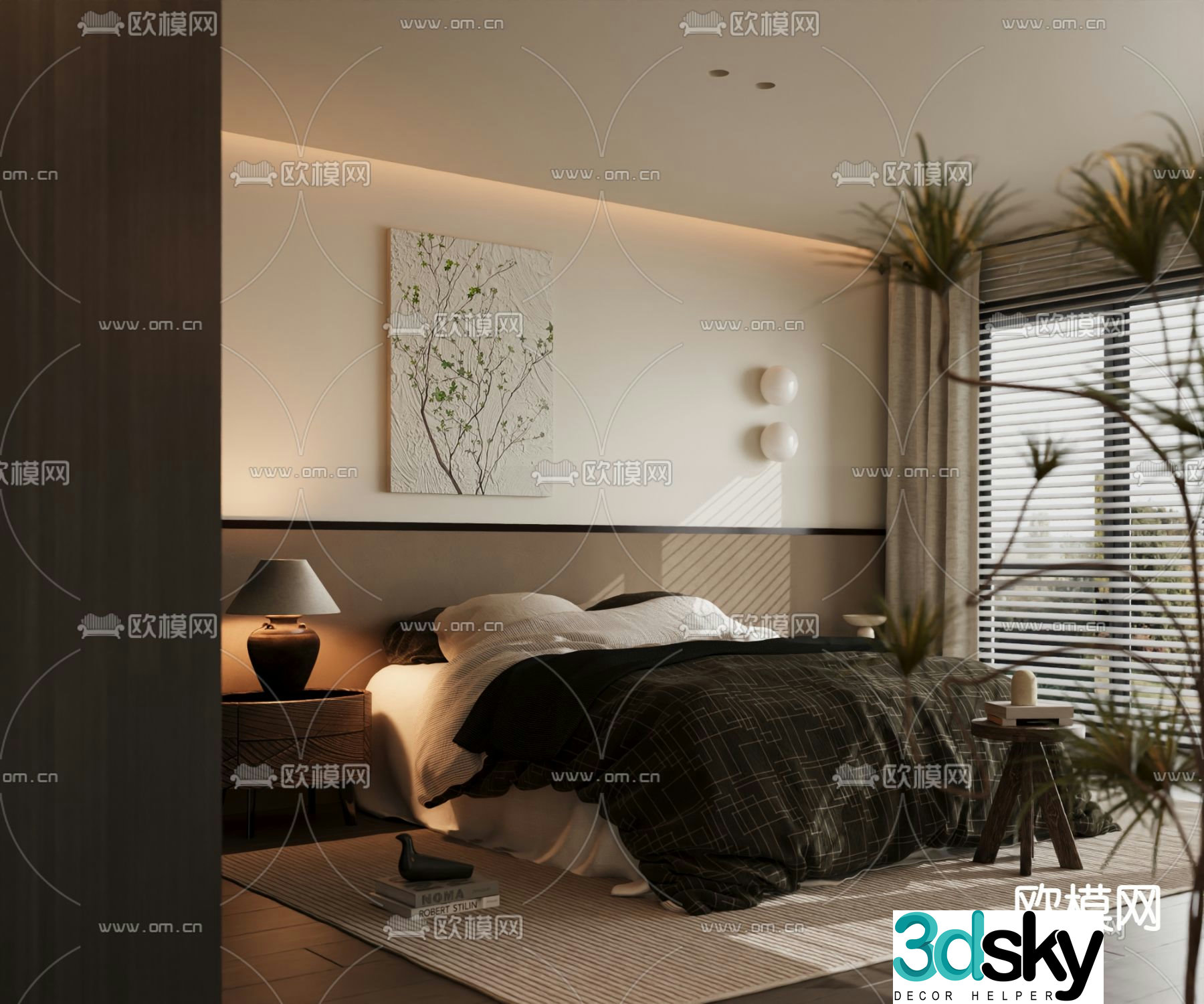 Italian room double bed 3d model