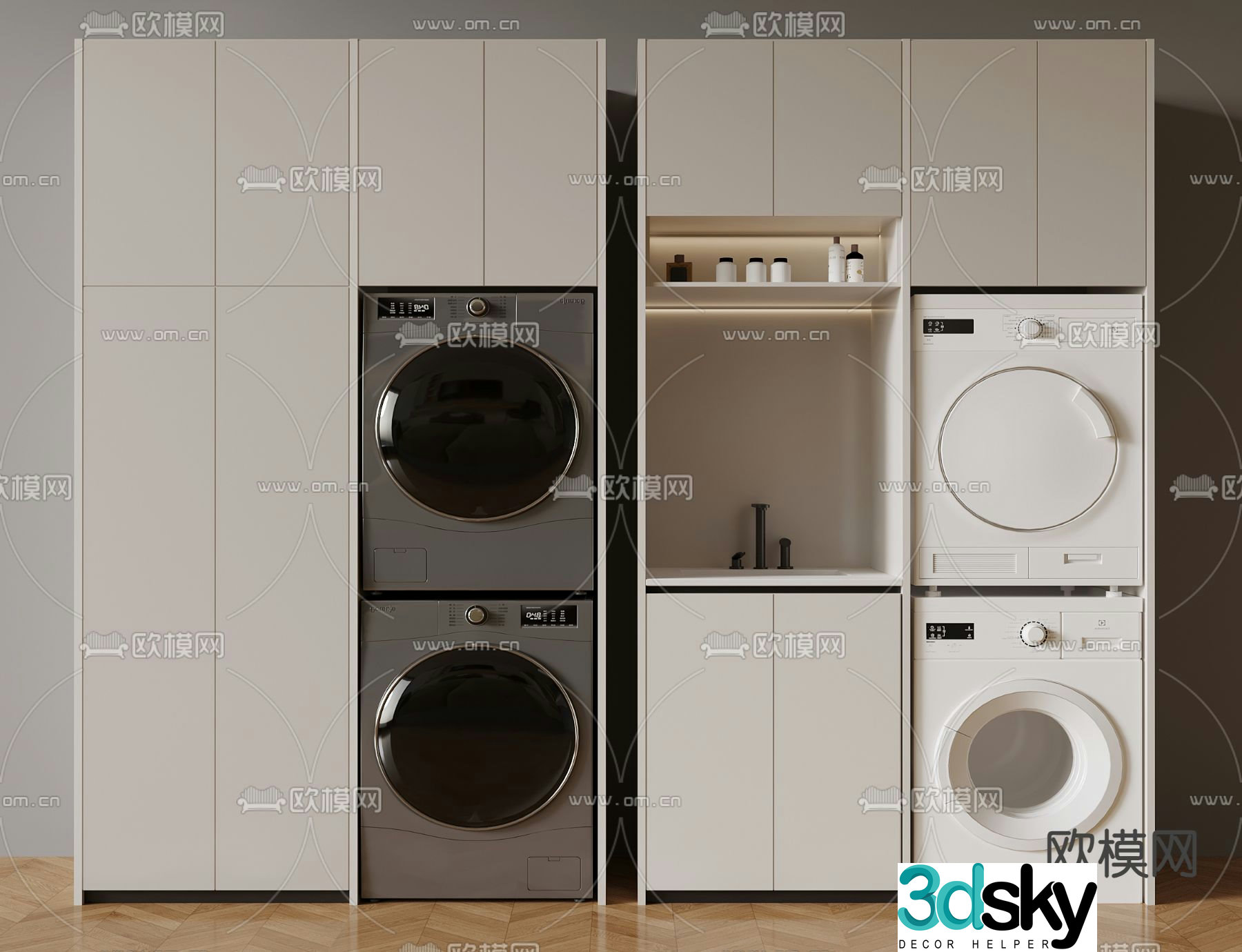 Modern balcony cabinet washing machine cabinet 3d model