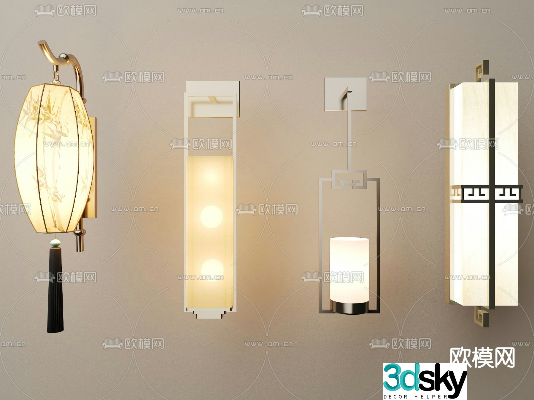 New Chinese style wall lamp long wall lamp 3D model