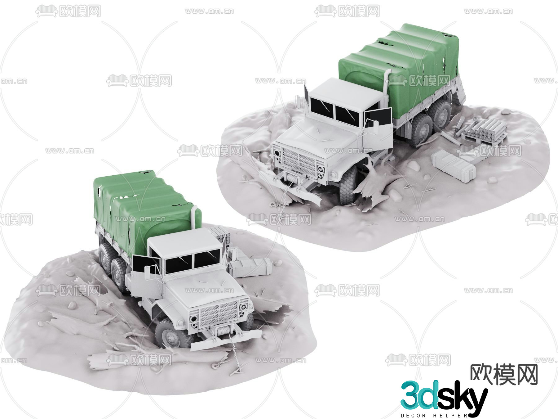 abandoned truck transport truck 3d model