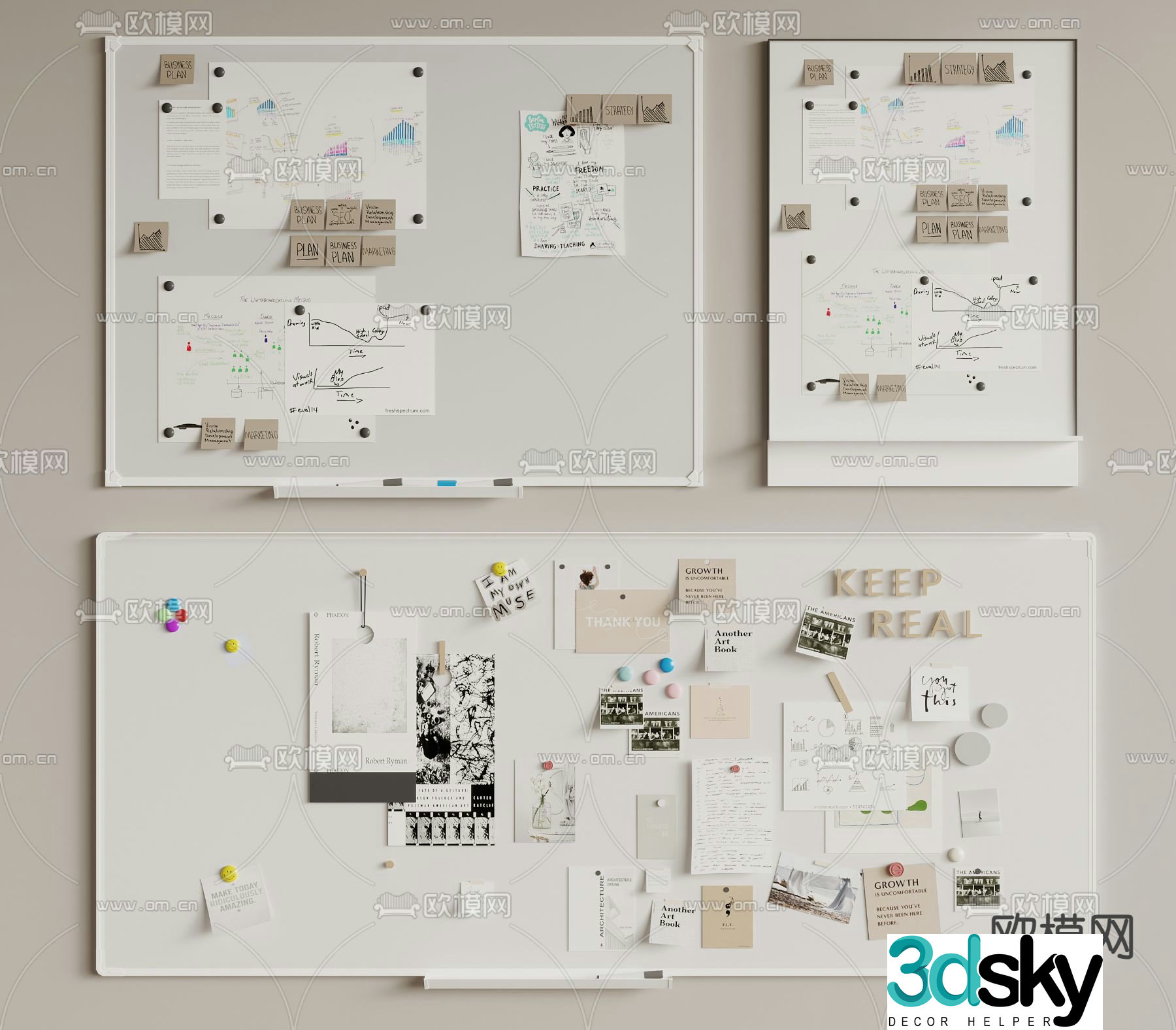 Office whiteboard writing board note board 3d model