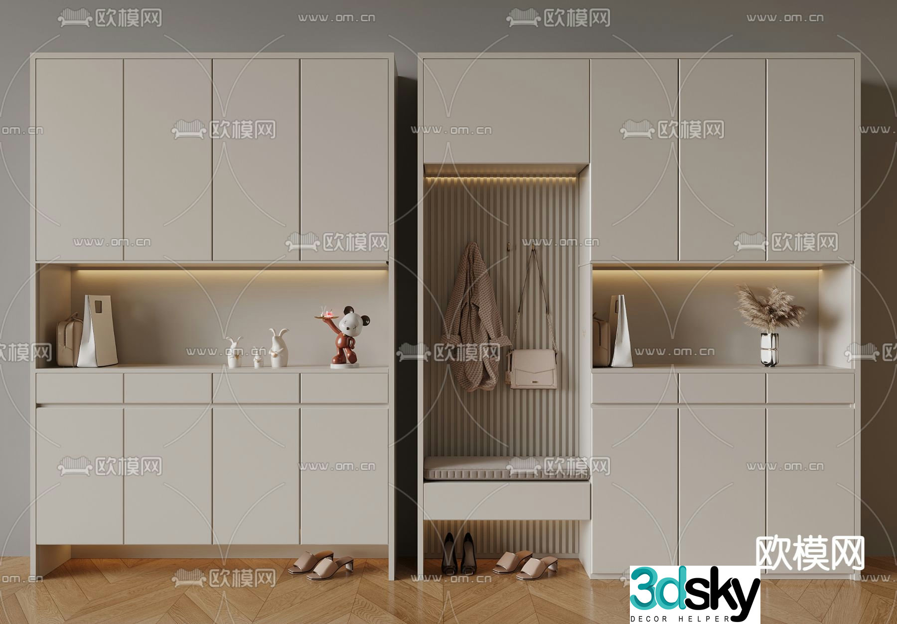 Cream style shoe cabinet 3d model