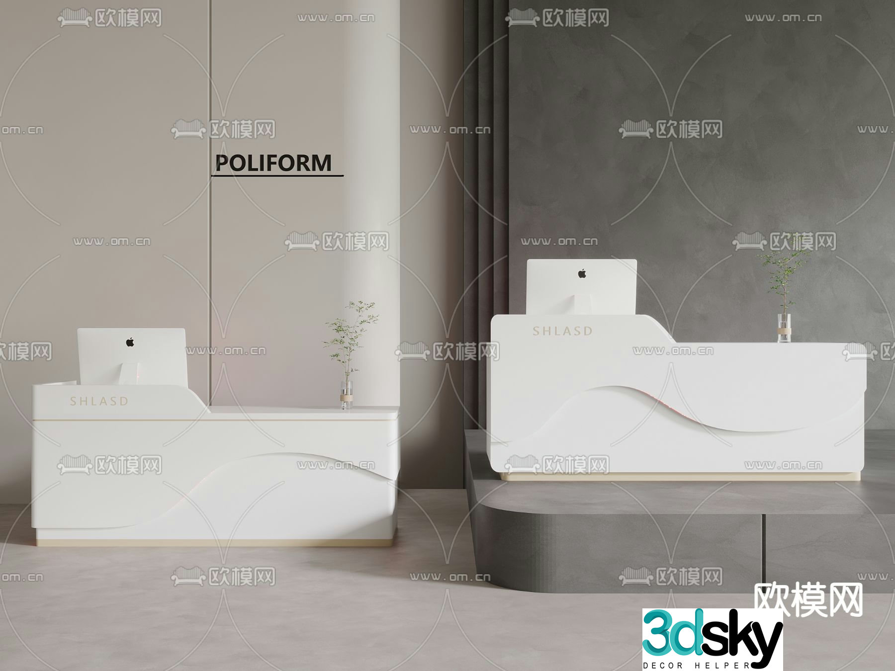 Modern front desk reception desk service desk 3d model