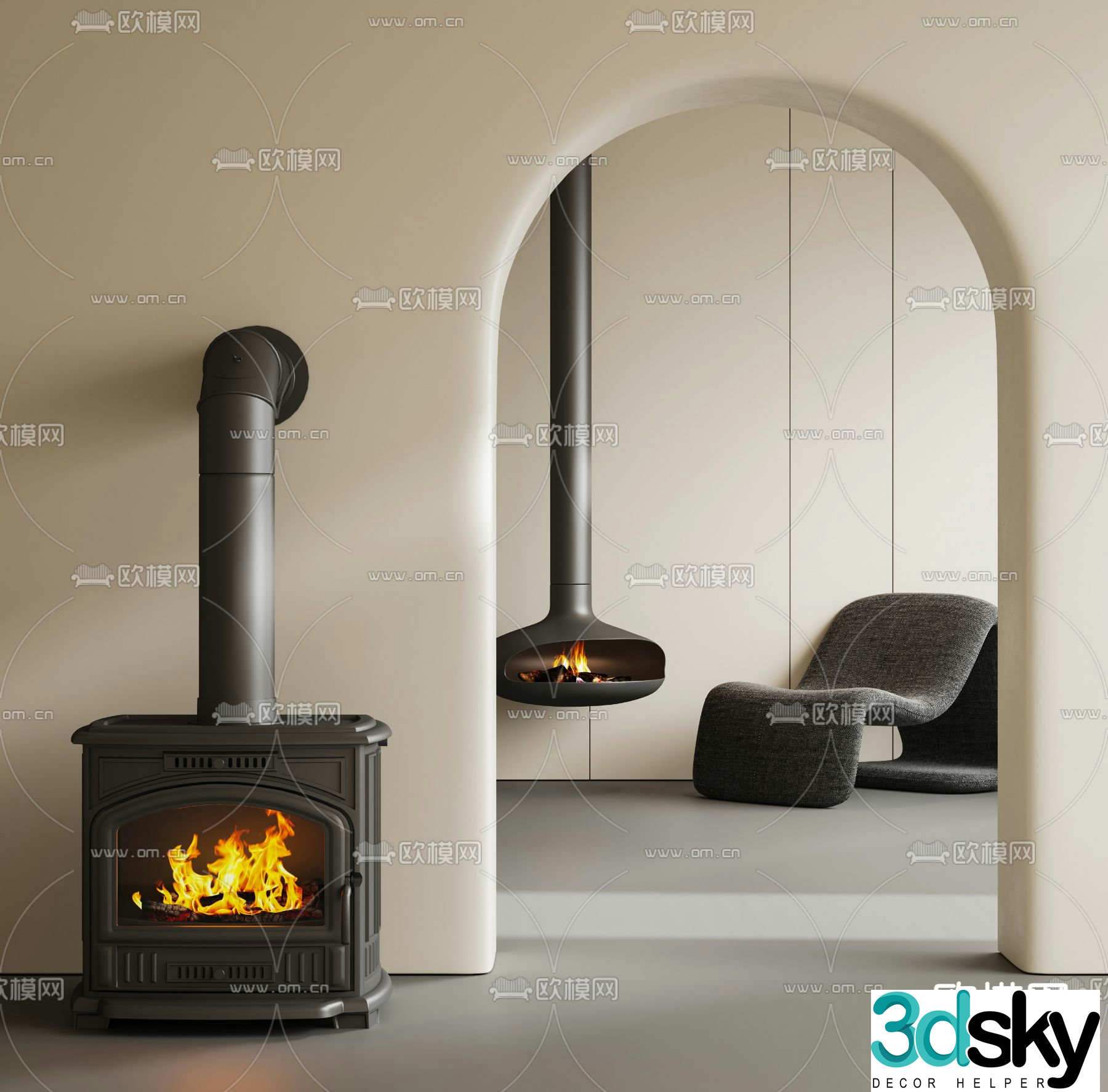 Modern fireplace Stove 3d model