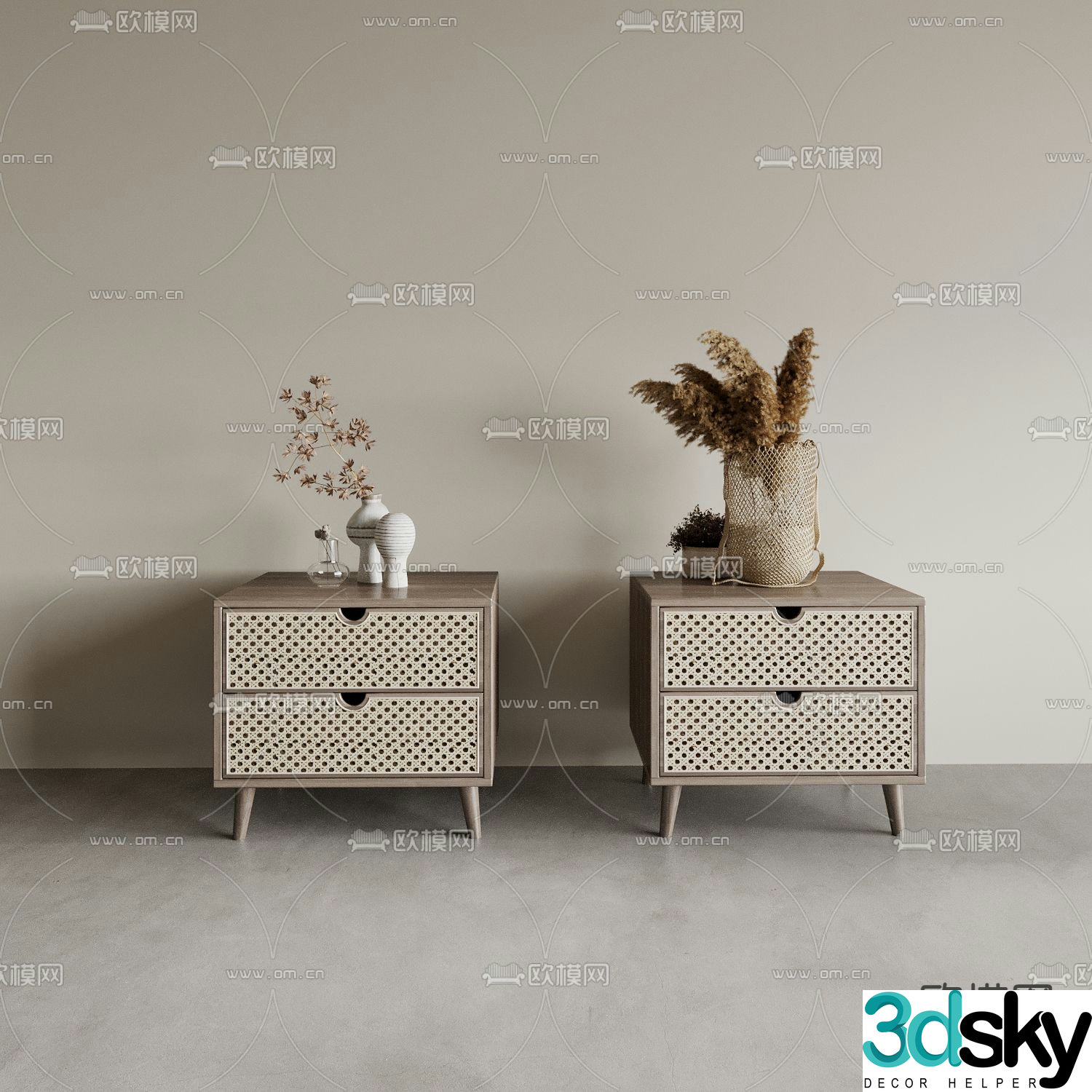 Wabi-sabi style solid wood bedside table 3d model