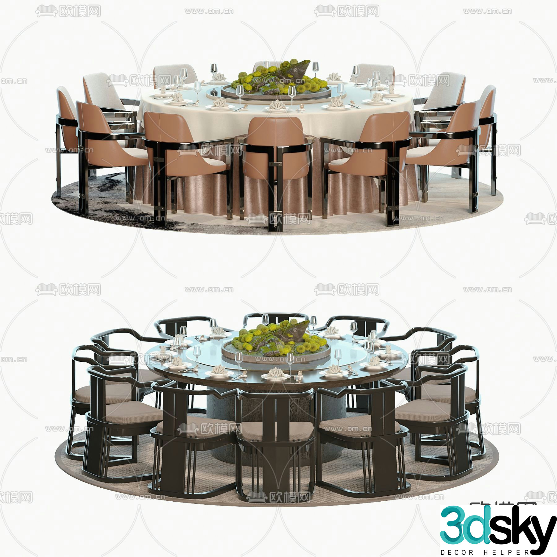 New Chinese dining table and chair 3D model