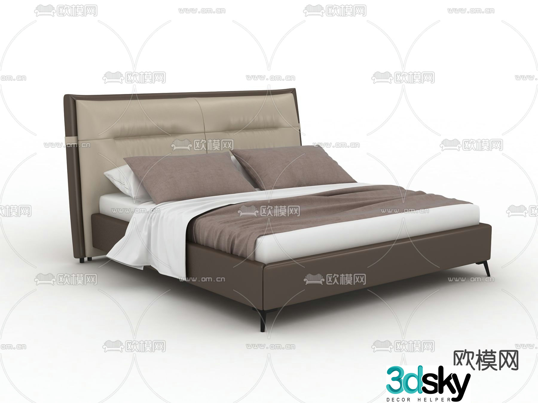 Leather double bed 3d model