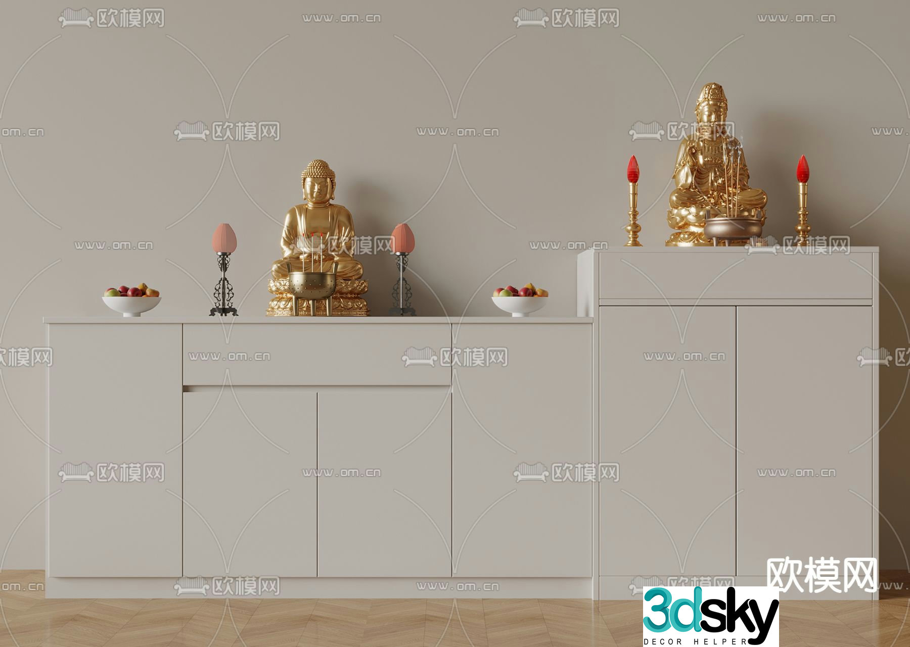 Buddha niche god cabinet worship platform shrine 3d model